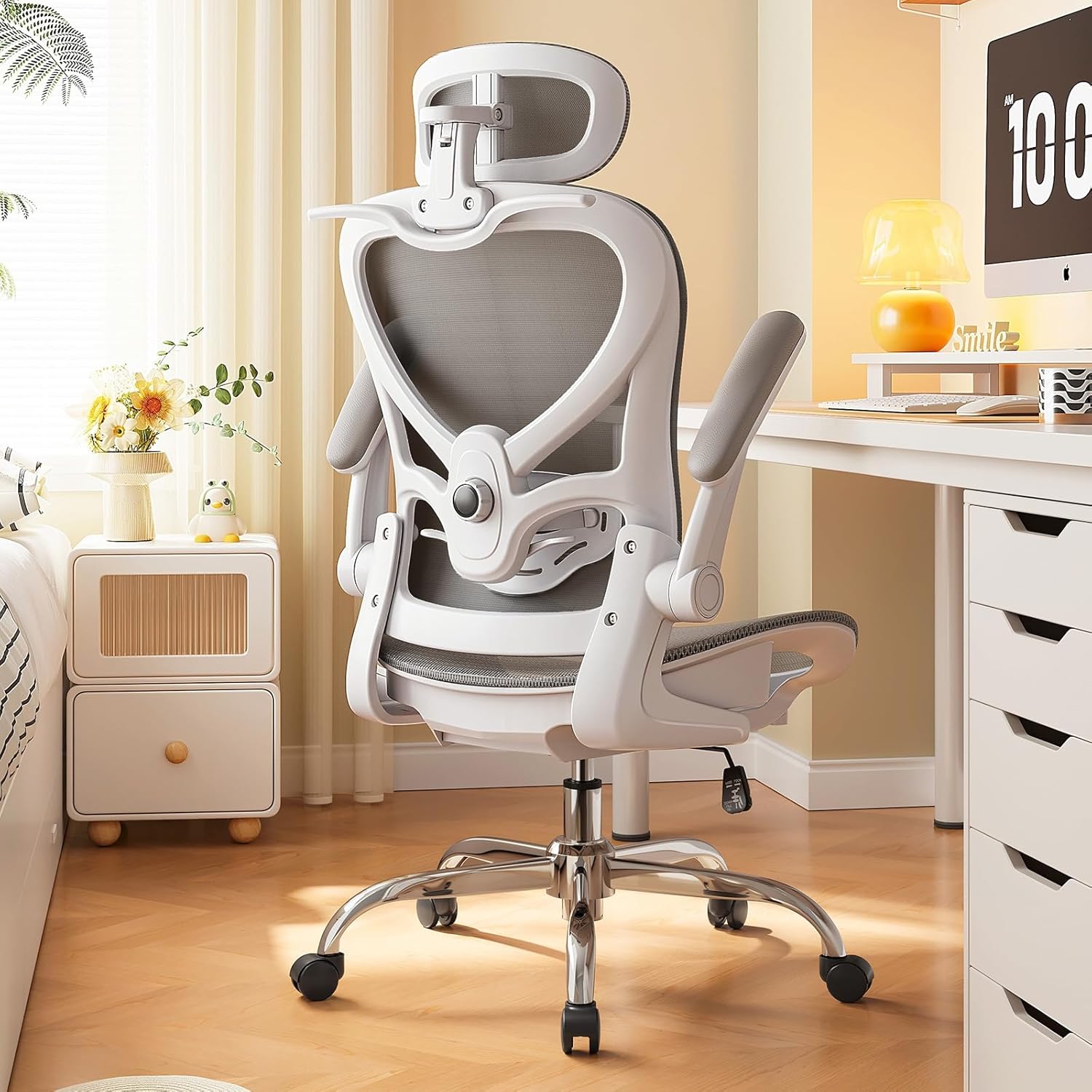 Ergonomic Office Chair with Neck Pillow Headrest with Rubber Wheels