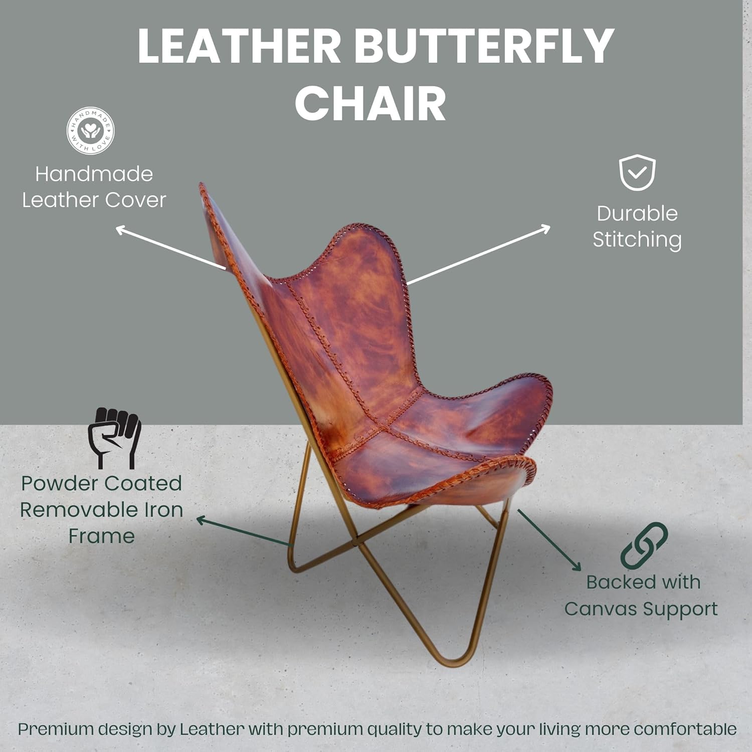 Vintage Leather Antique Butterfly Chair for Relaxing Folding Chair for Home