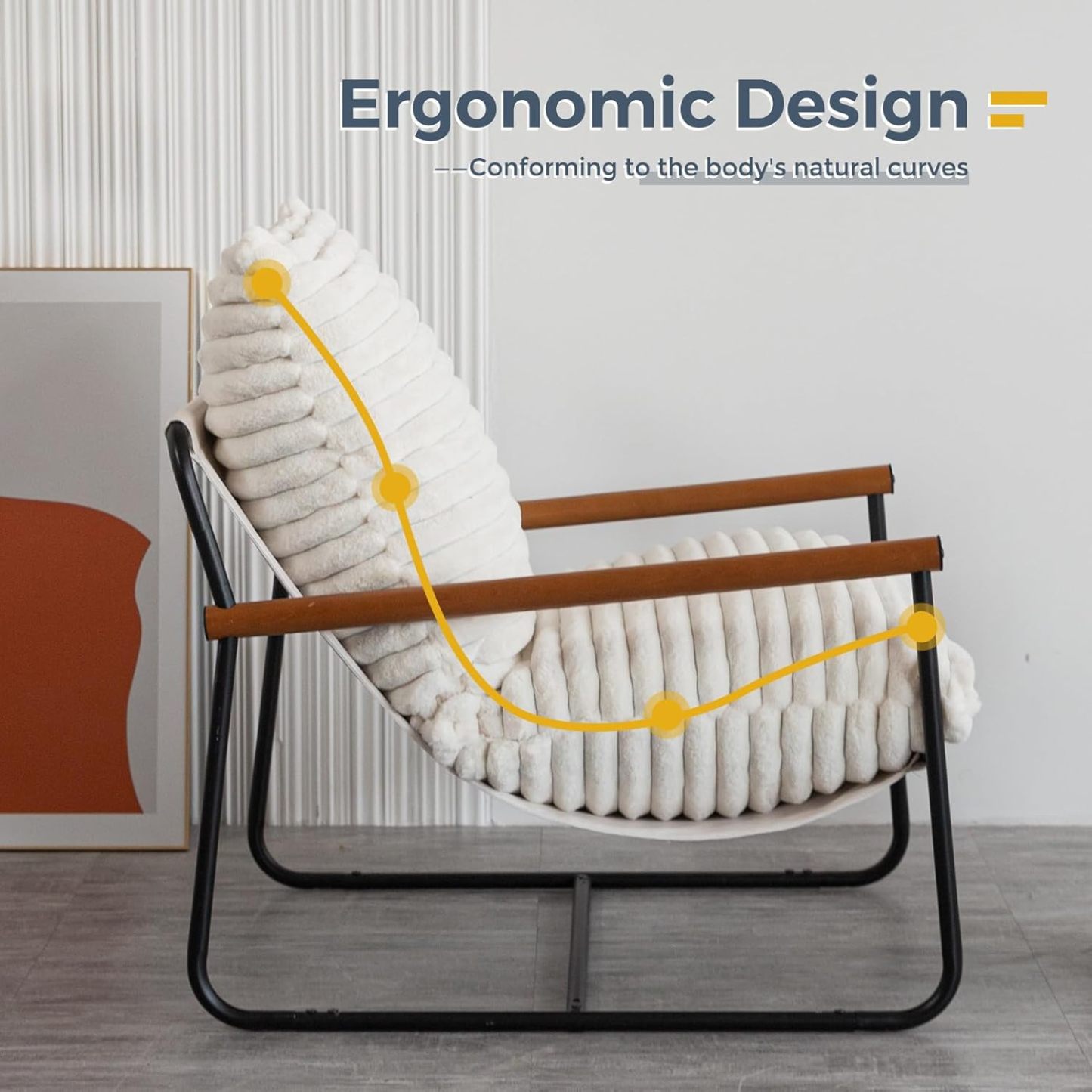 Chair Arm Chair Modern Boucle Reading Wooden Arms Metal Frame