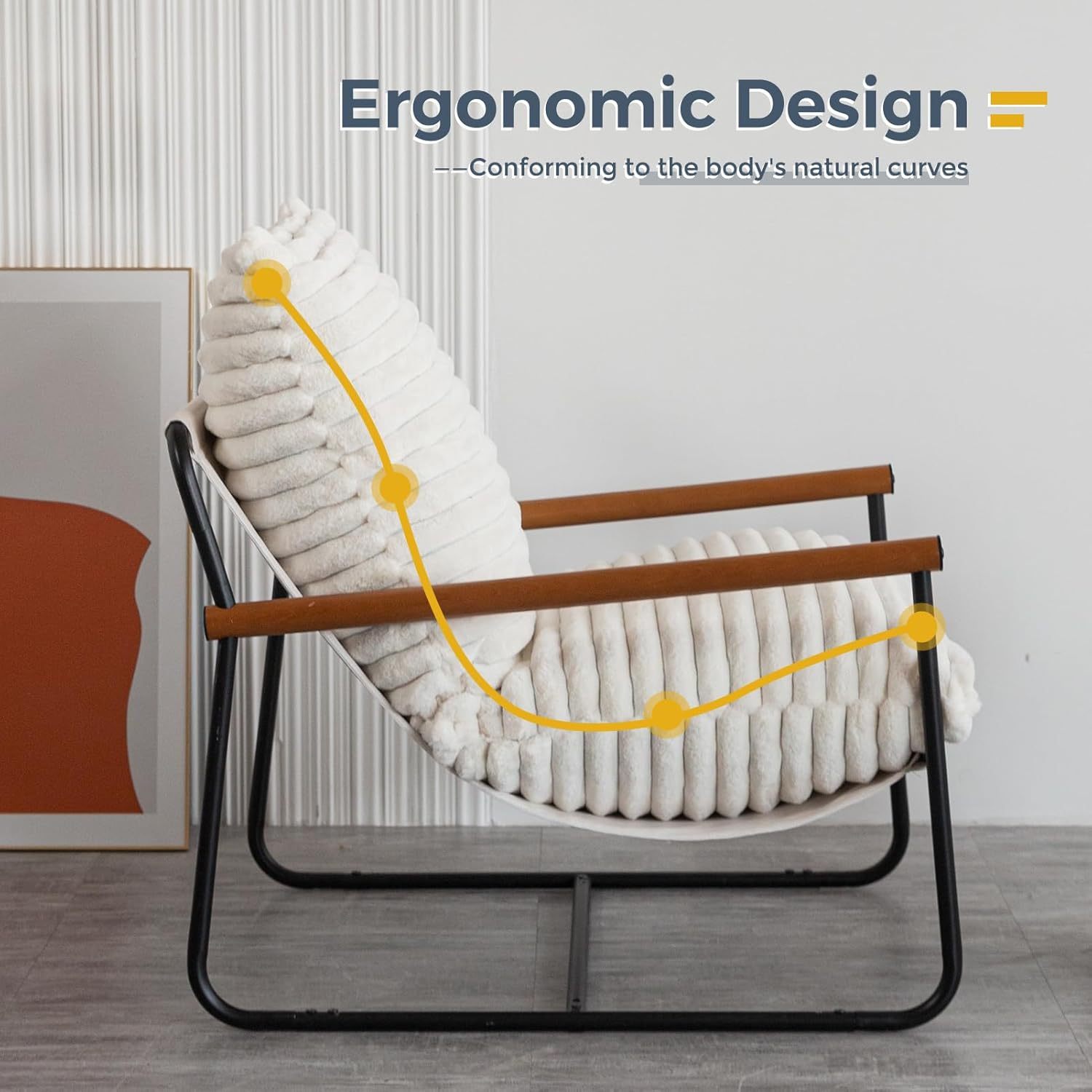 Chair Arm Chair Modern Boucle Reading Wooden Arms Metal Frame