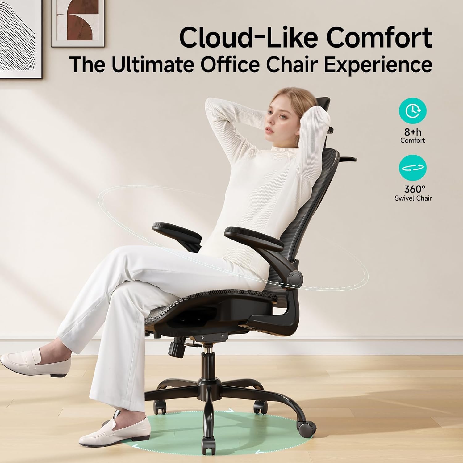 Ergonomic Office Chair with Neck Pillow Headrest with Rubber Wheels