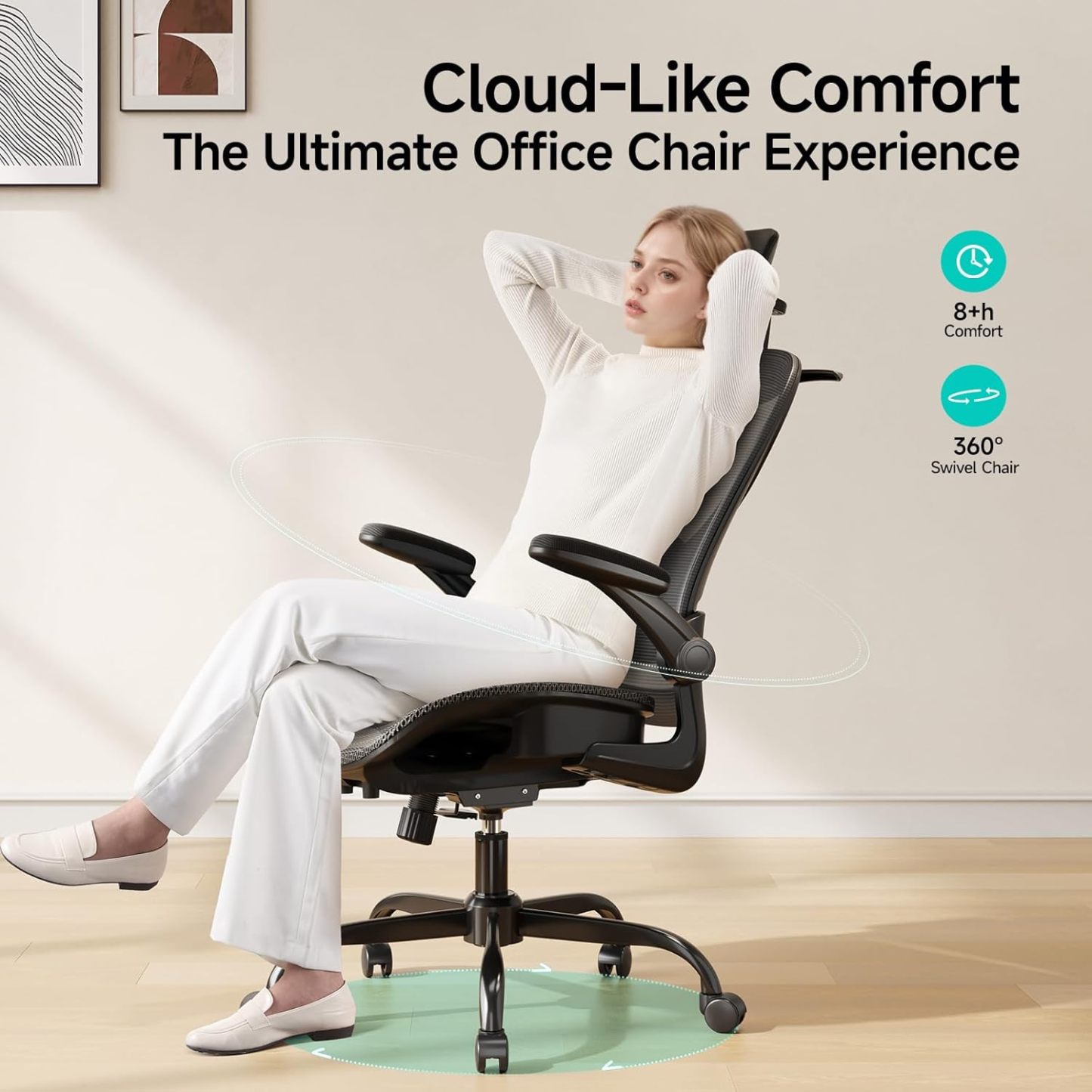 Ergonomic Office Chair with Neck Pillow Headrest with Rubber Wheels