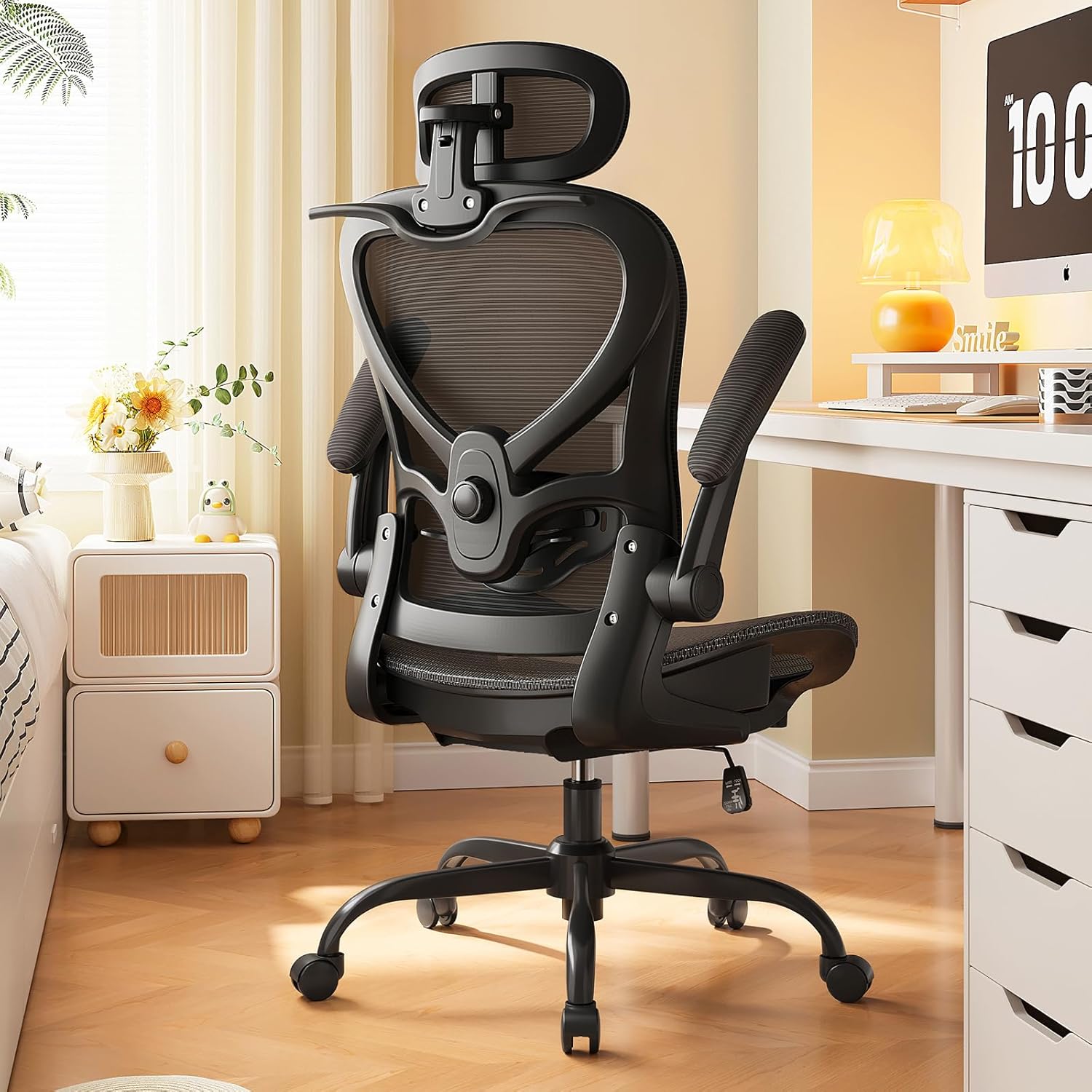 Ergonomic Office Chair with Neck Pillow Headrest with Rubber Wheels