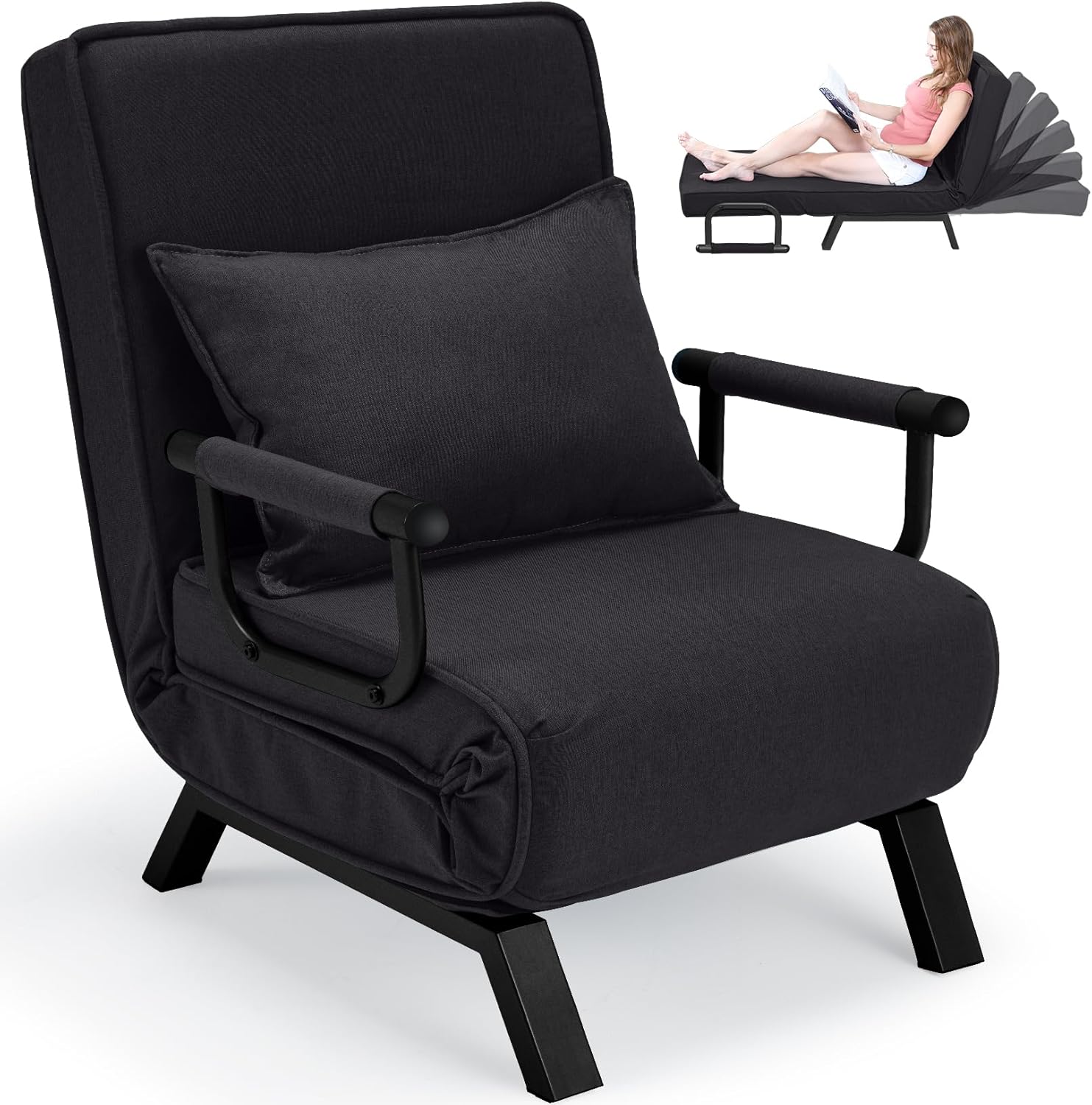 Convertible Bed Sleeper Chair Chaise Lounge 6 Adjustable Positions Folding Sofa Recliner