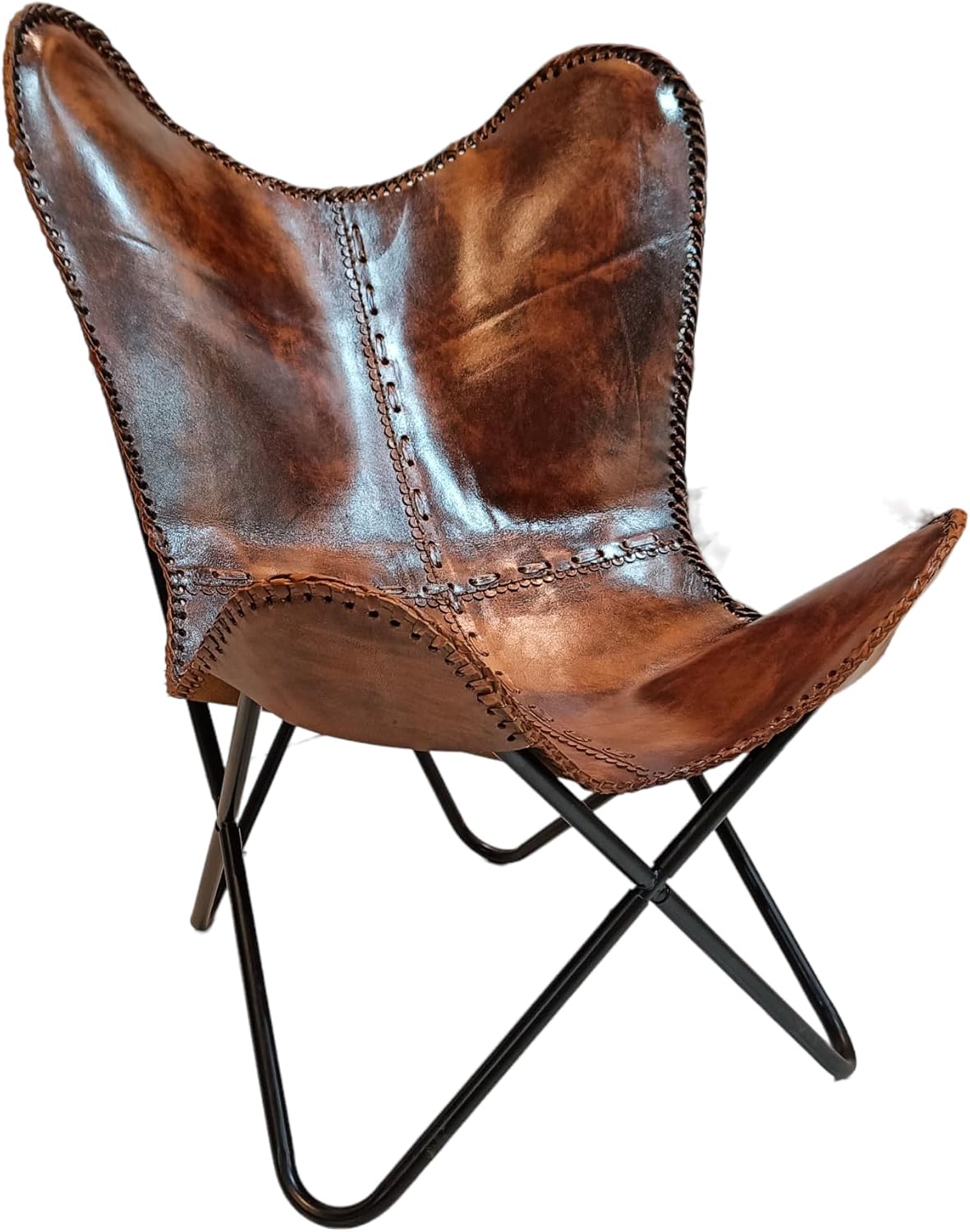 Vintage Leather Antique Butterfly Chair for Relaxing || Leather Butterfly Chair || Folding Chair for Home D��cor || Leather Recliner Chairs for Living Room (Cover with Black Leg)