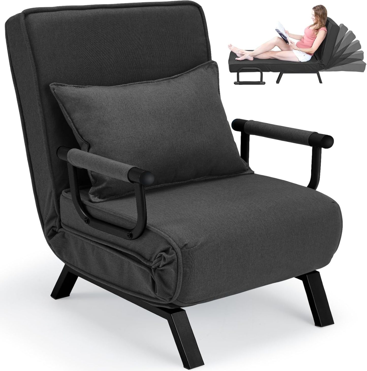 Convertible Bed Sleeper Chair Chaise Lounge 6 Adjustable Positions Folding Sofa Recliner