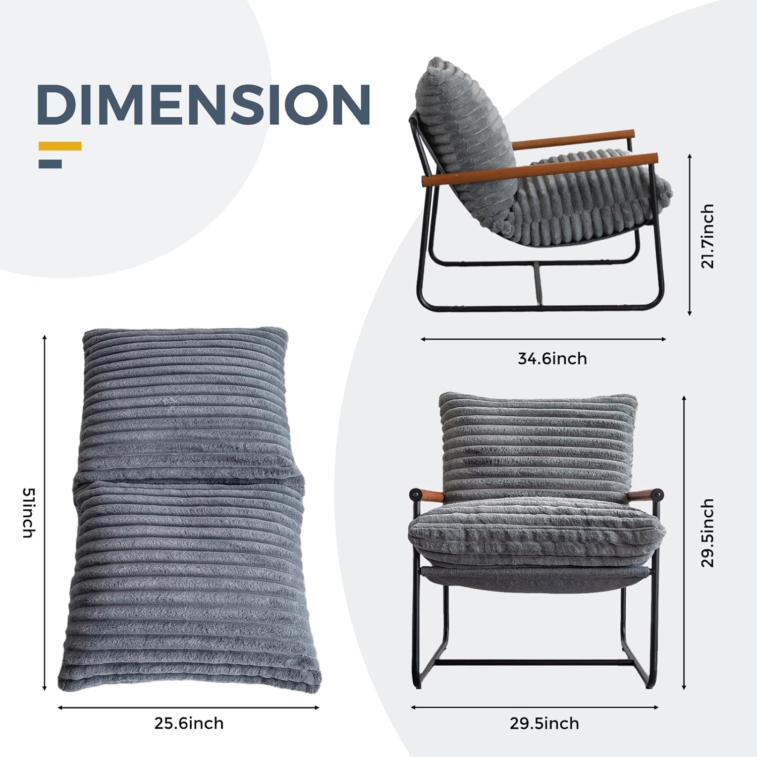 Chair Arm Chair Modern Boucle Reading Wooden Arms Metal Frame