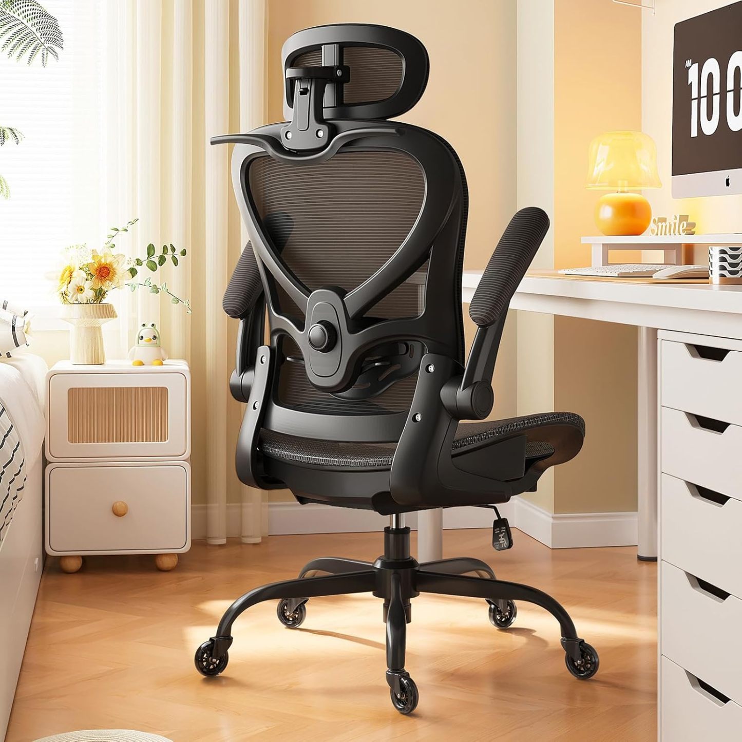 Ergonomic Office Chair with Neck Pillow Headrest with Rubber Wheels