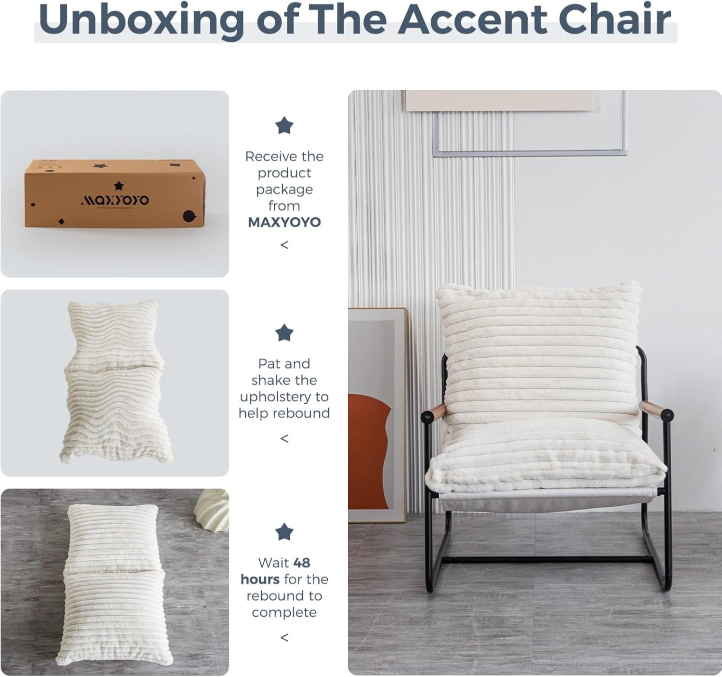 Chair Arm Chair Modern Boucle Reading Wooden Arms Metal Frame