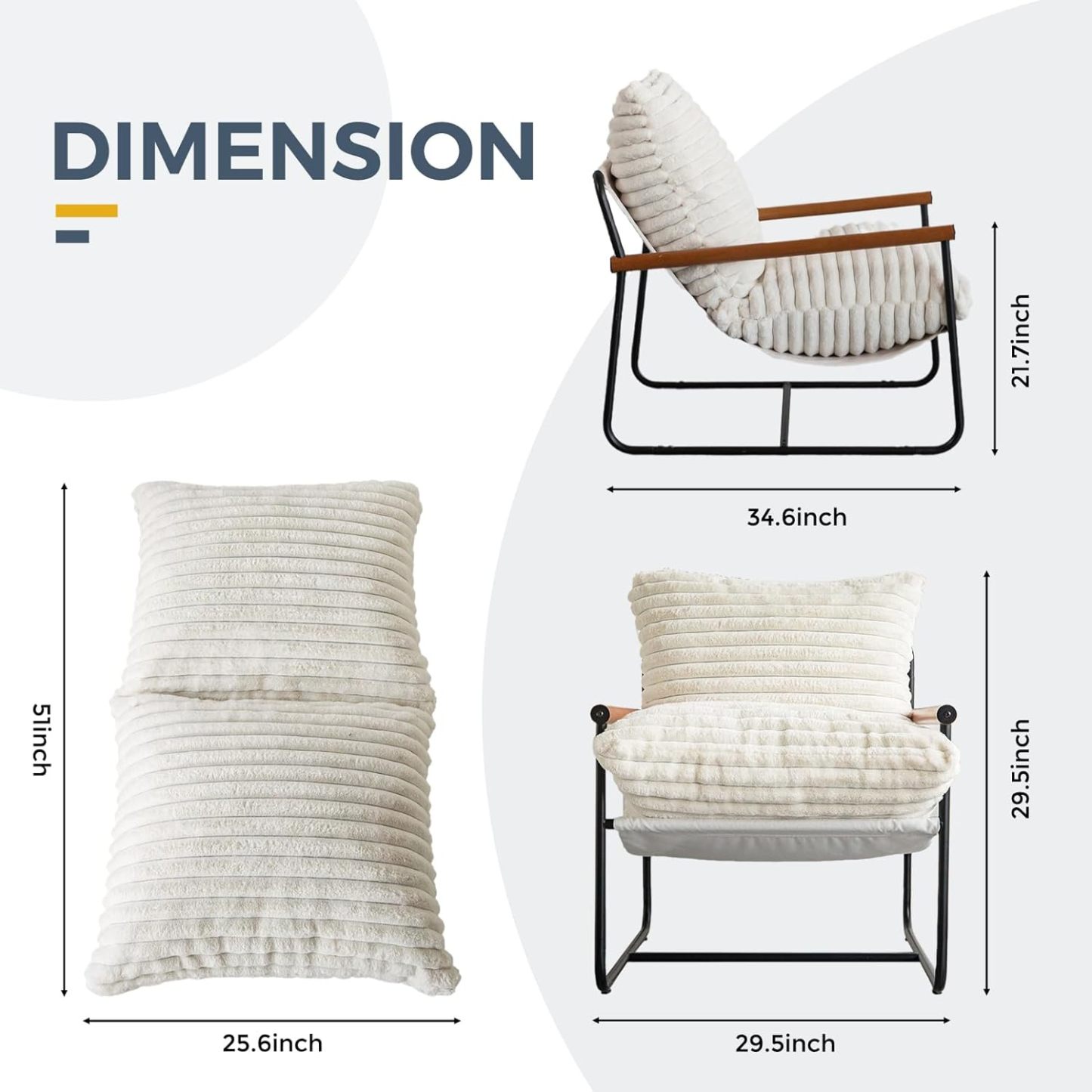 Chair Arm Chair Modern Boucle Reading Wooden Arms Metal Frame