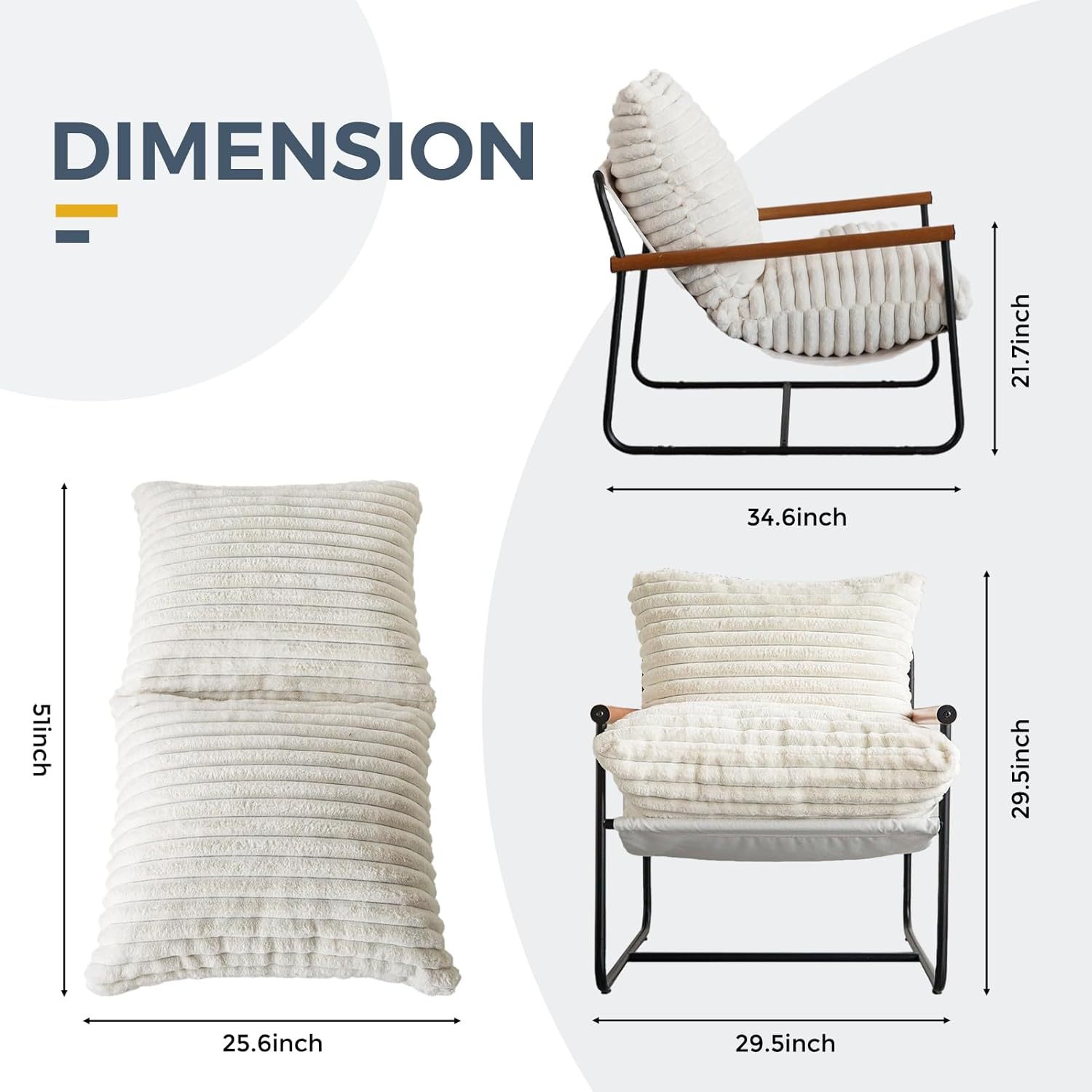 Chair Arm Chair Modern Boucle Reading Wooden Arms Metal Frame