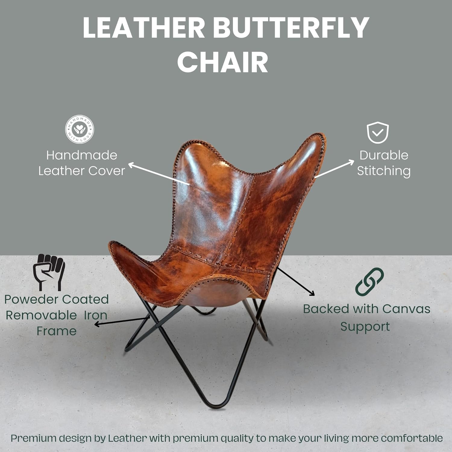 Vintage Leather Antique Butterfly Chair for Relaxing Folding Chair for Home