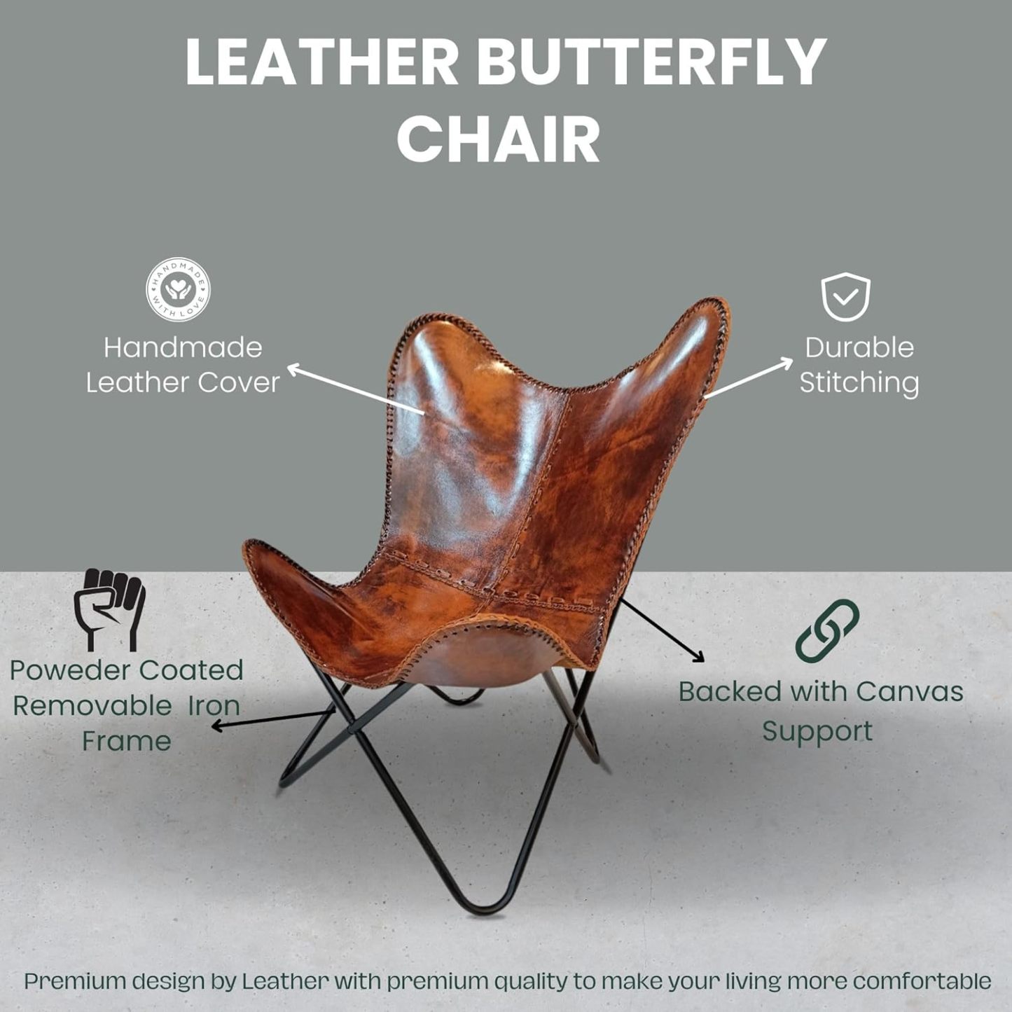 Vintage Leather Antique Butterfly Chair for Relaxing Folding Chair for Home