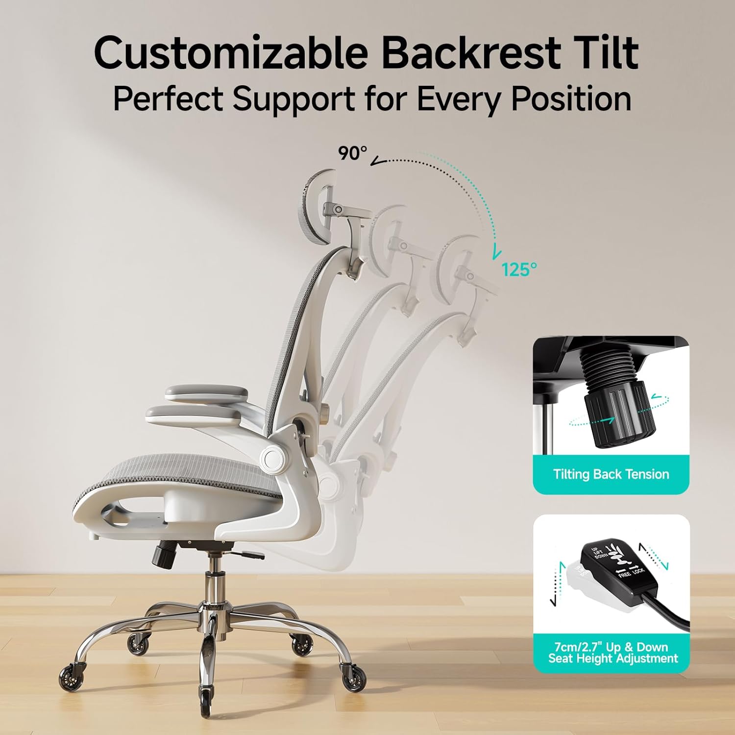 Ergonomic Office Chair with Neck Pillow Headrest with Rubber Wheels