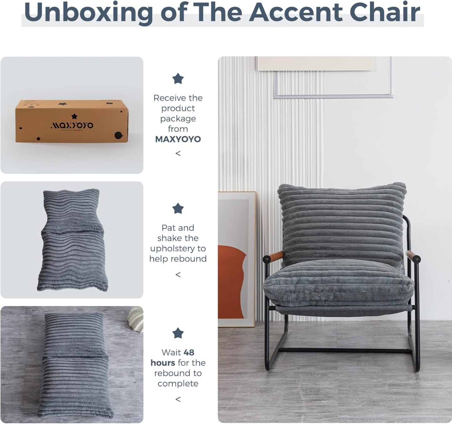 Chair Arm Chair Modern Boucle Reading Wooden Arms Metal Frame