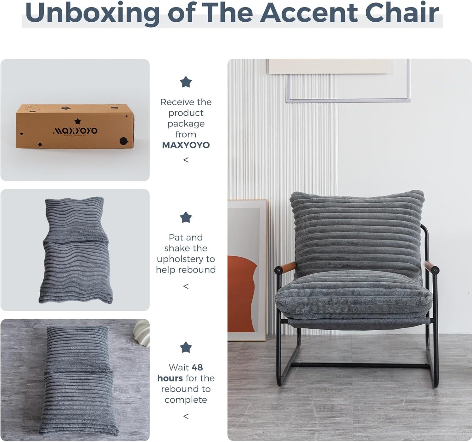 Chair Arm Chair Modern Boucle Reading Wooden Arms Metal Frame