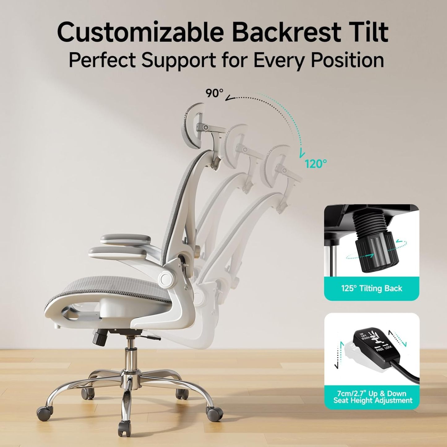 Ergonomic Office Chair with Neck Pillow Headrest with Rubber Wheels