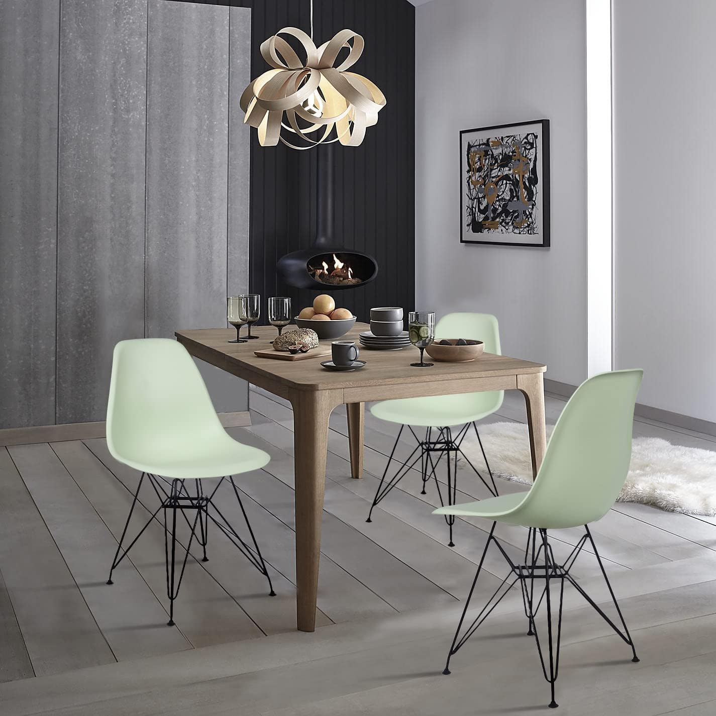 Contemporary Armless Dining Chair with Black Metal Legs Set of 4