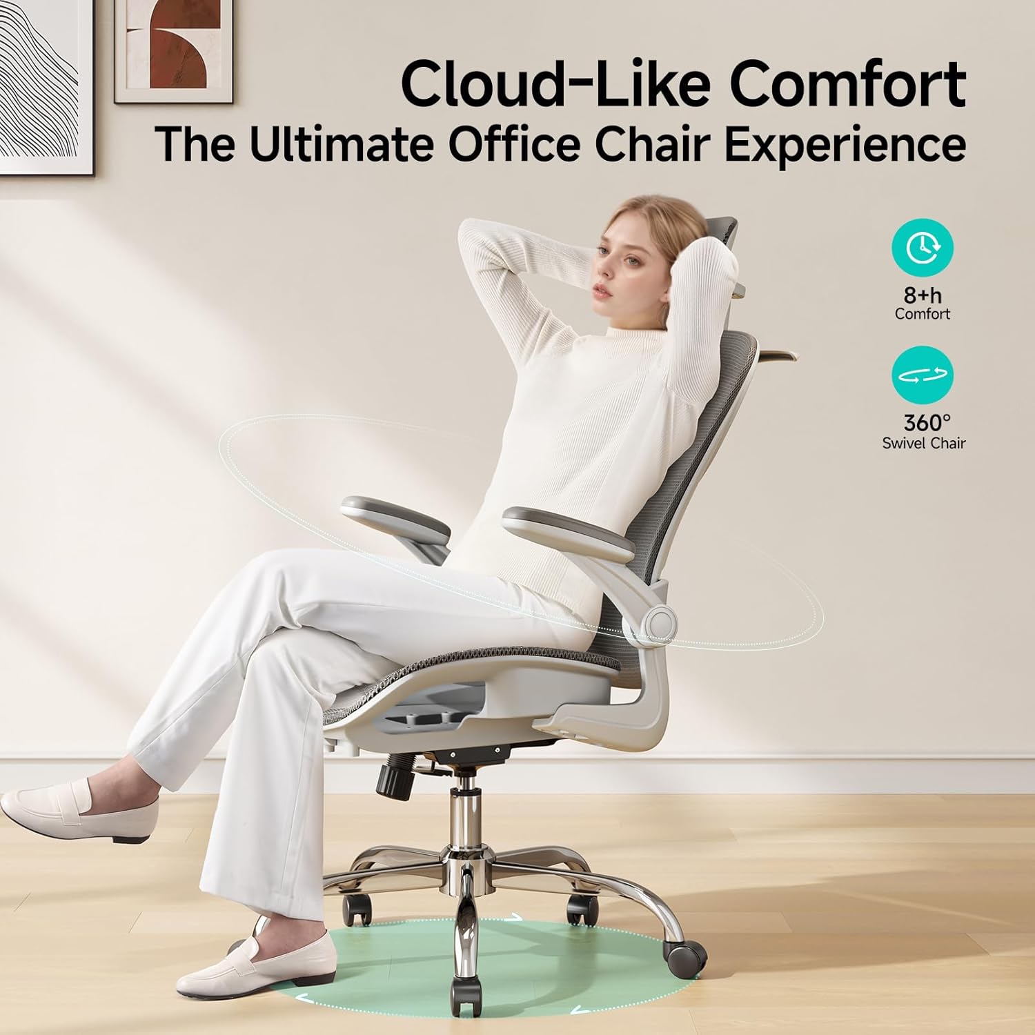 Ergonomic Office Chair with Neck Pillow Headrest with Rubber Wheels