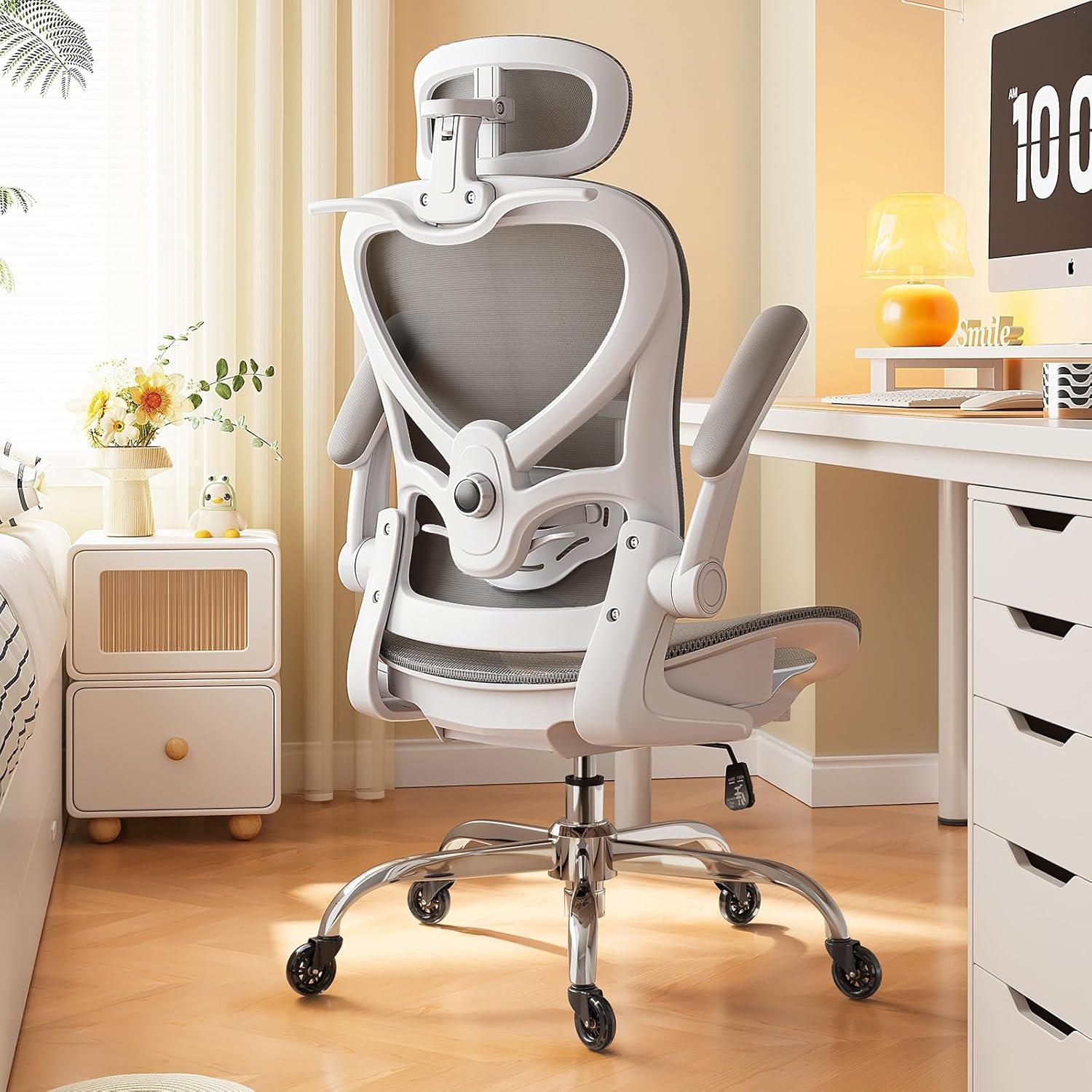 Ergonomic Office Chair with Neck Pillow Headrest with Rubber Wheels