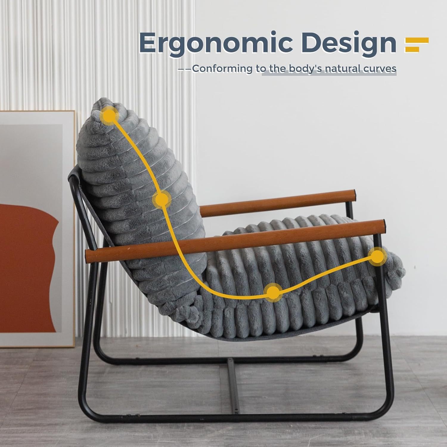 Chair Arm Chair Modern Boucle Reading Wooden Arms Metal Frame