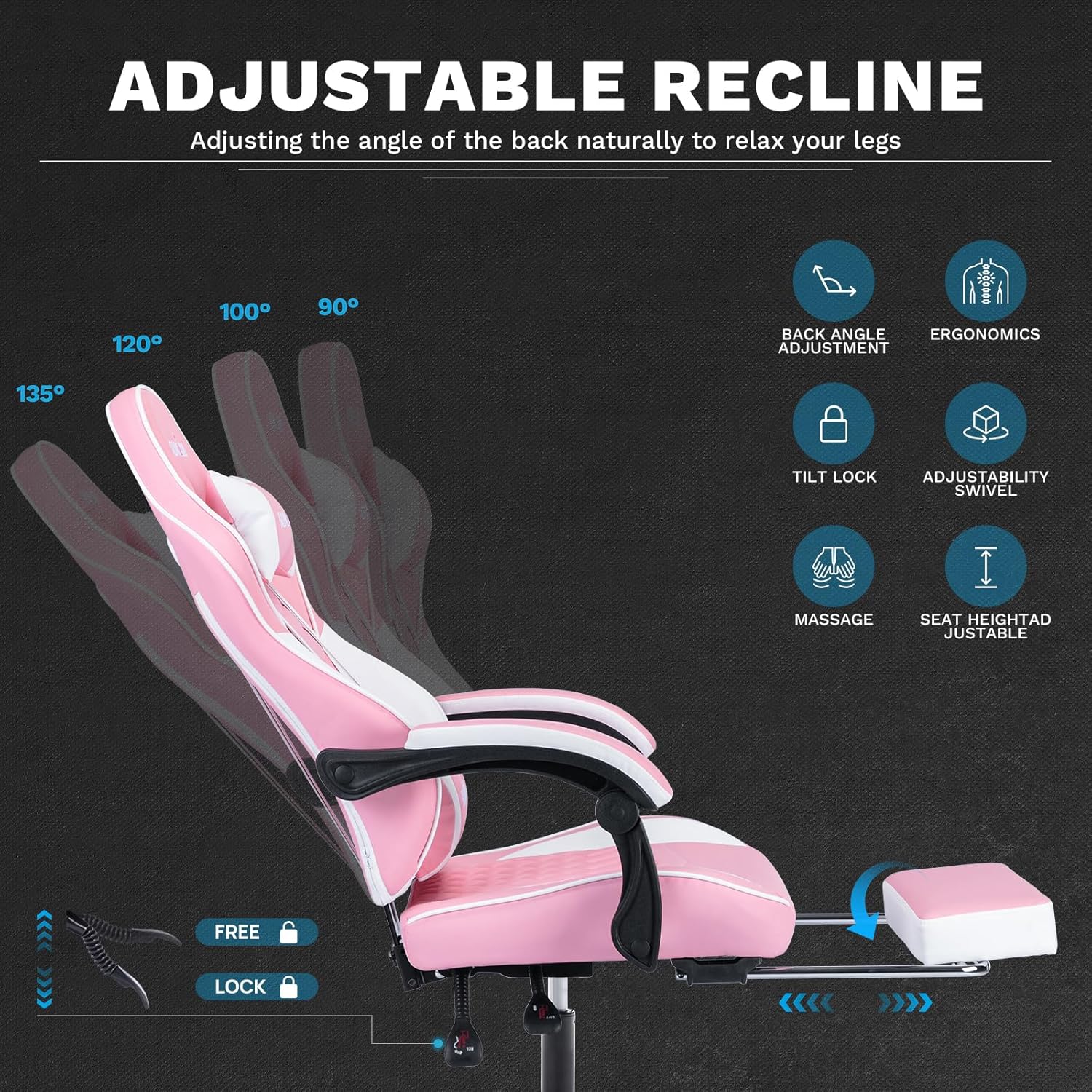 Video Chairs Gaming Chair Adults Massage Swivel Height Adjustable Headrest