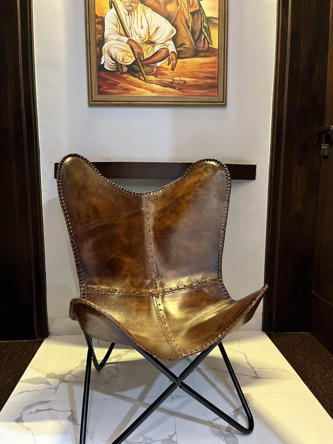 Vintage Leather Antique Butterfly Chair for Relaxing Folding Chair for Home