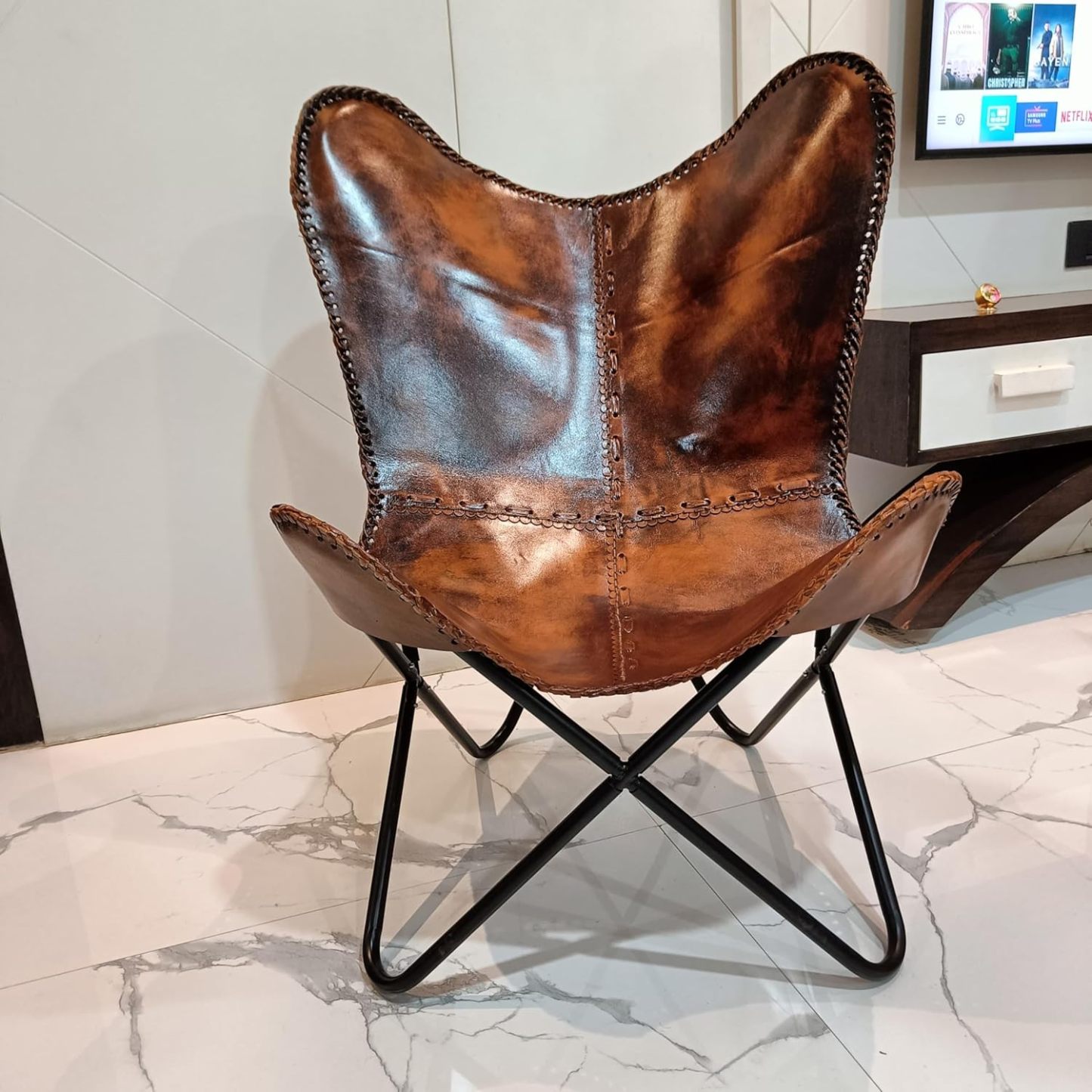 Vintage Leather Antique Butterfly Chair for Relaxing Folding Chair for Home