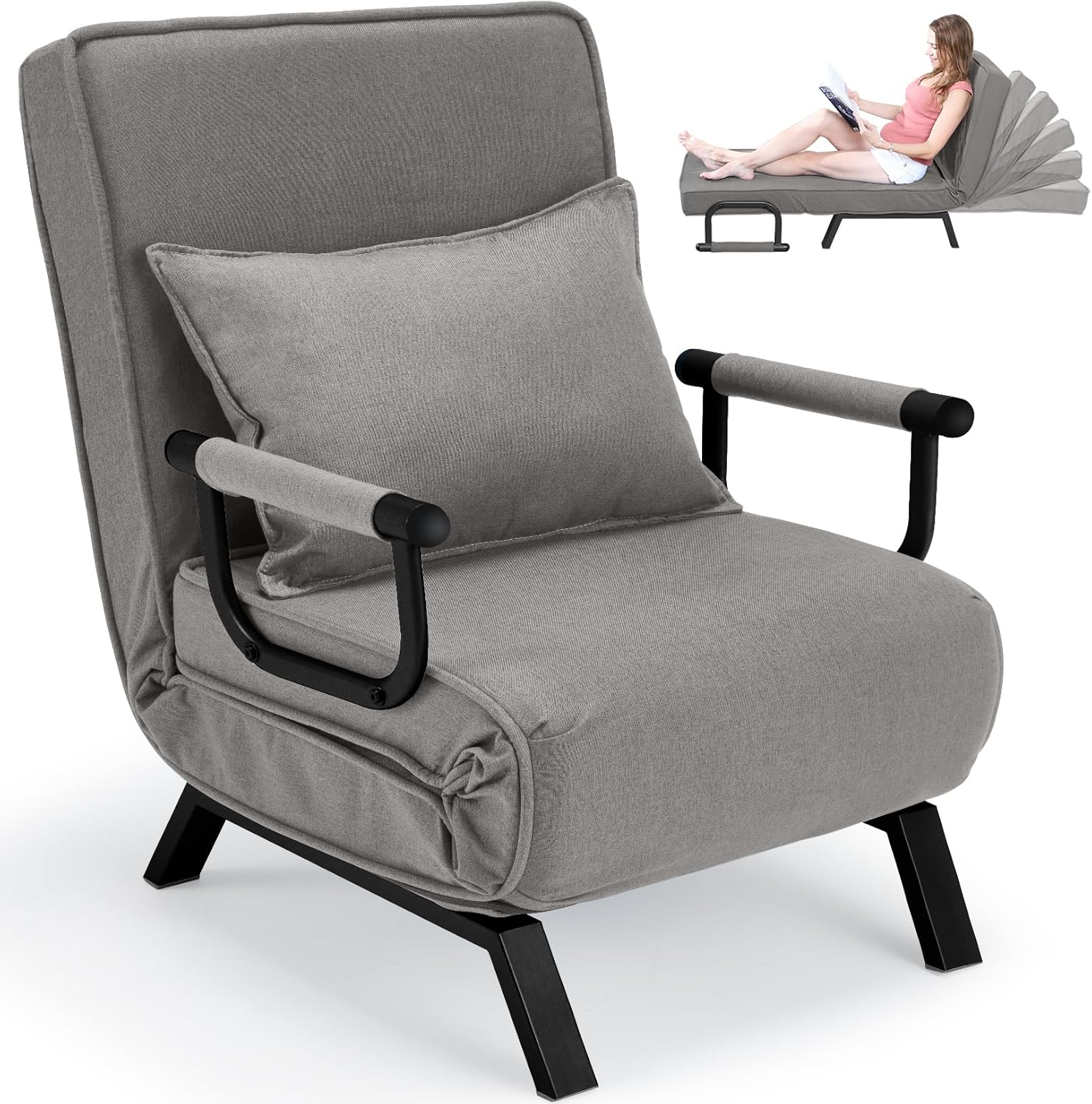 Convertible Bed Sleeper Chair Chaise Lounge 6 Adjustable Positions Folding Sofa Recliner