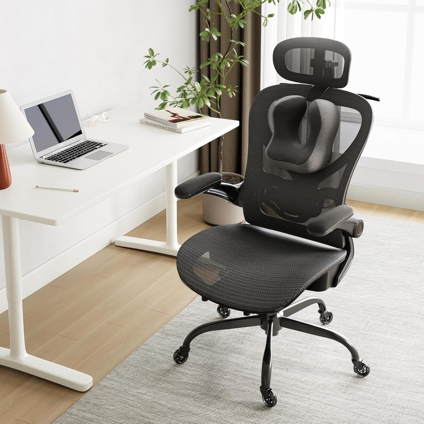 Ergonomic Office Chair with Neck Pillow Headrest with Rubber Wheels