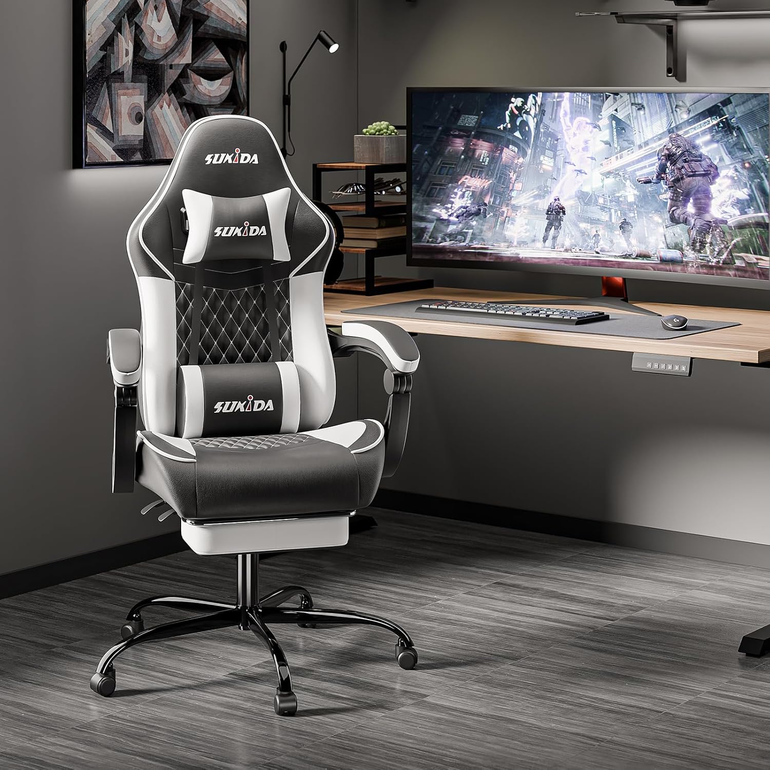 Video Chairs Gaming Chair Adults Massage Swivel Height Adjustable Headrest