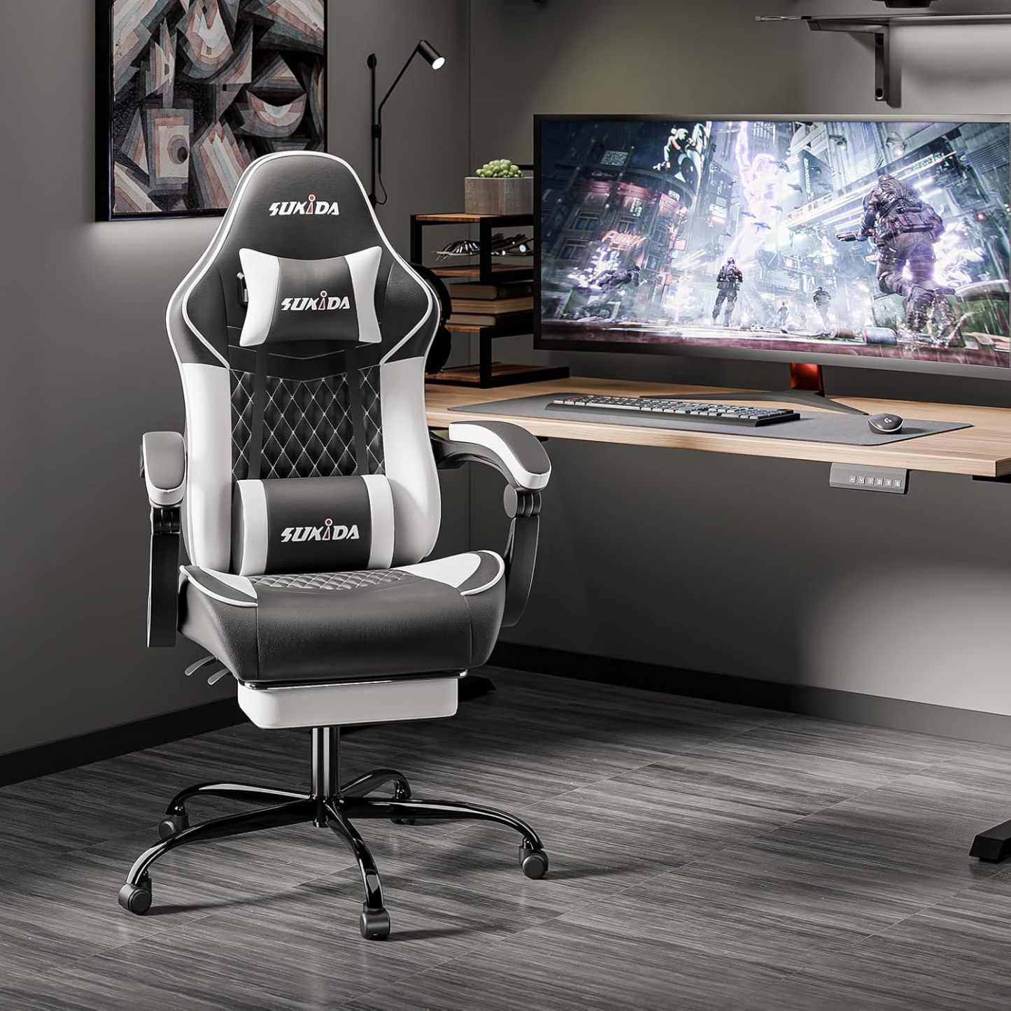 Video Chairs Gaming Chair Adults Massage Swivel Height Adjustable Headrest