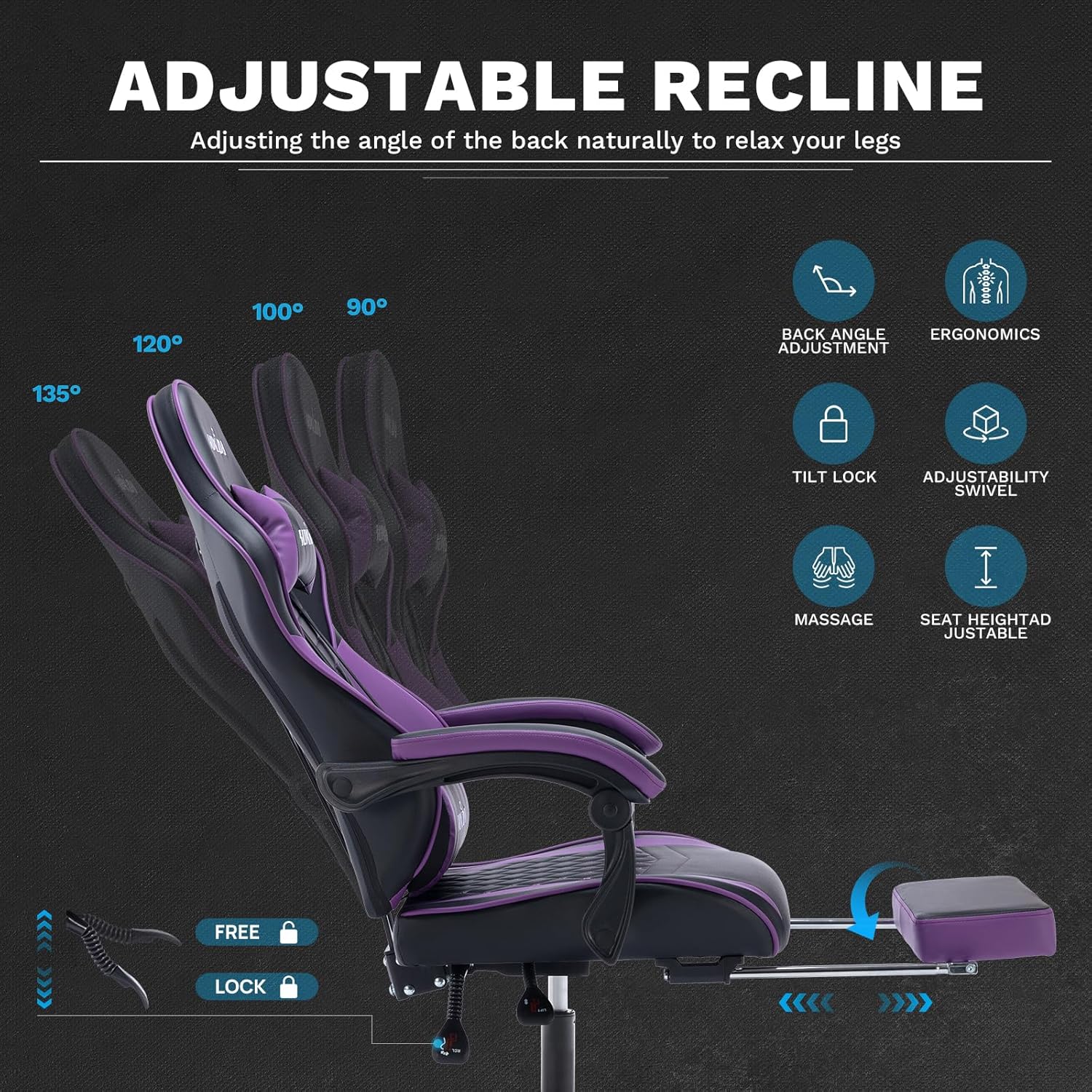 Video Chairs Gaming Chair Adults Massage Swivel Height Adjustable Headrest
