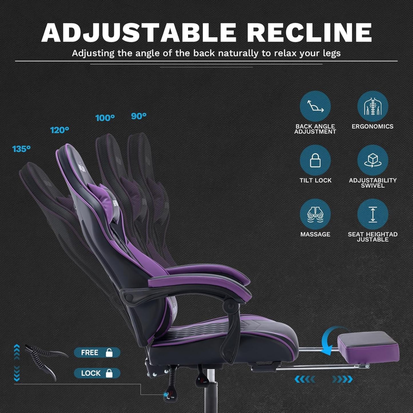 Video Chairs Gaming Chair Adults Massage Swivel Height Adjustable Headrest