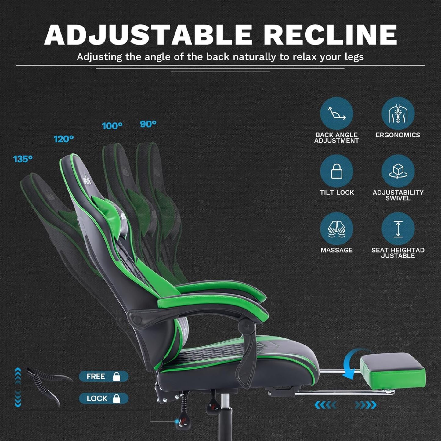 Video Chairs Gaming Chair Adults Massage Swivel Height Adjustable Headrest
