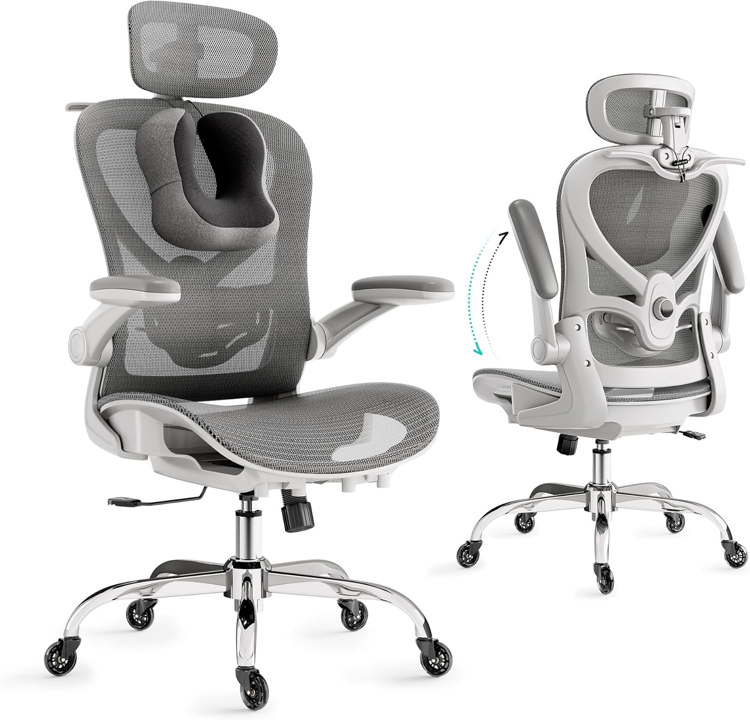 Ergonomic Office Chair with Neck Pillow Headrest with Rubber Wheels