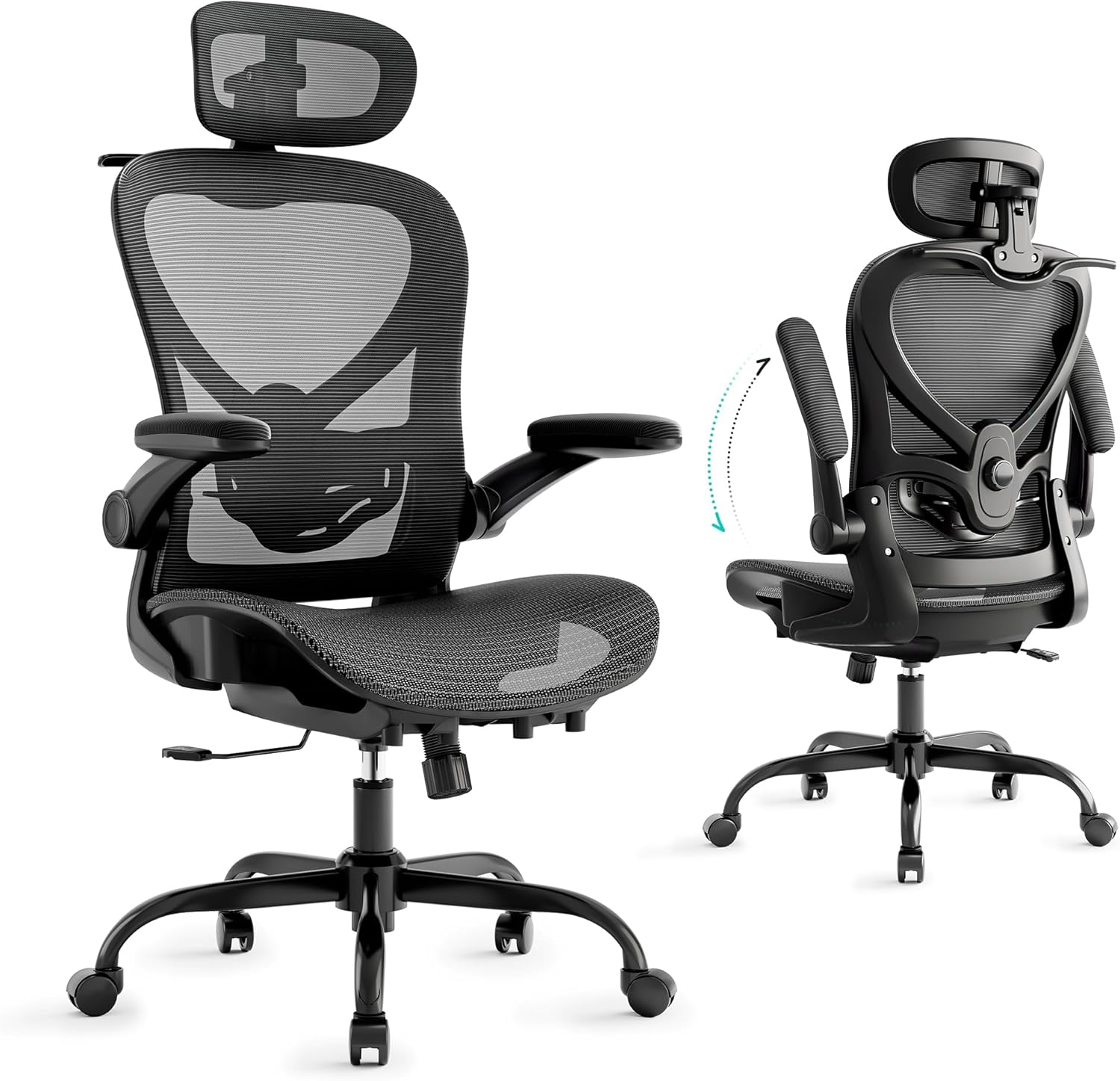 Ergonomic Office Chair with Neck Pillow Headrest with Rubber Wheels