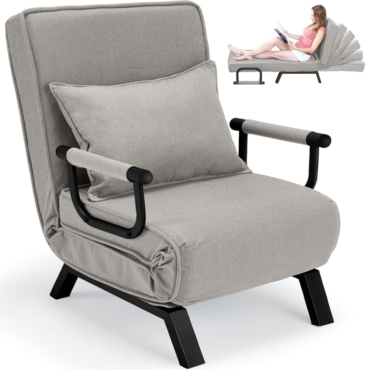 Convertible Bed Sleeper Chair Chaise Lounge 6 Adjustable Positions Folding Sofa Recliner