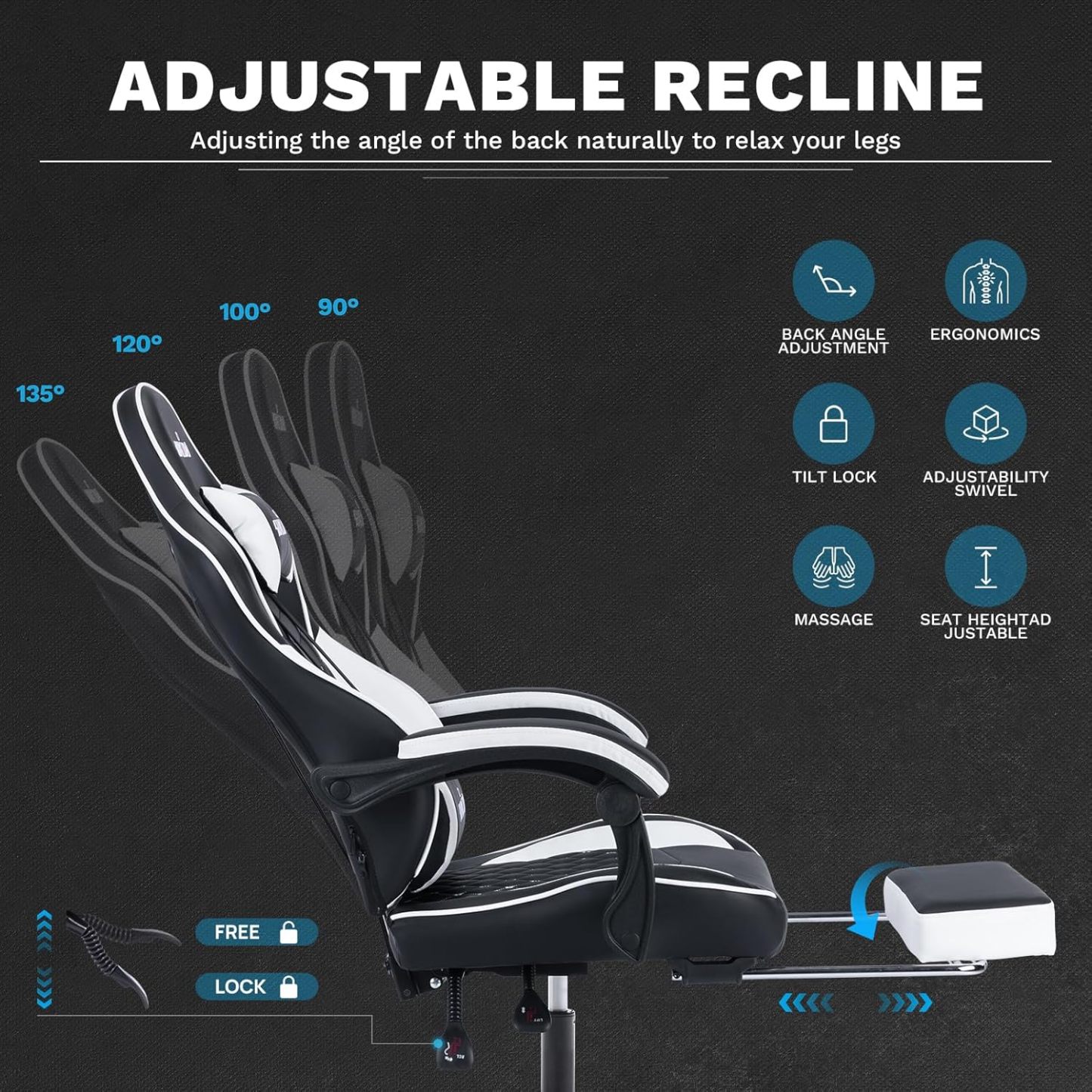 Video Chairs Gaming Chair Adults Massage Swivel Height Adjustable Headrest