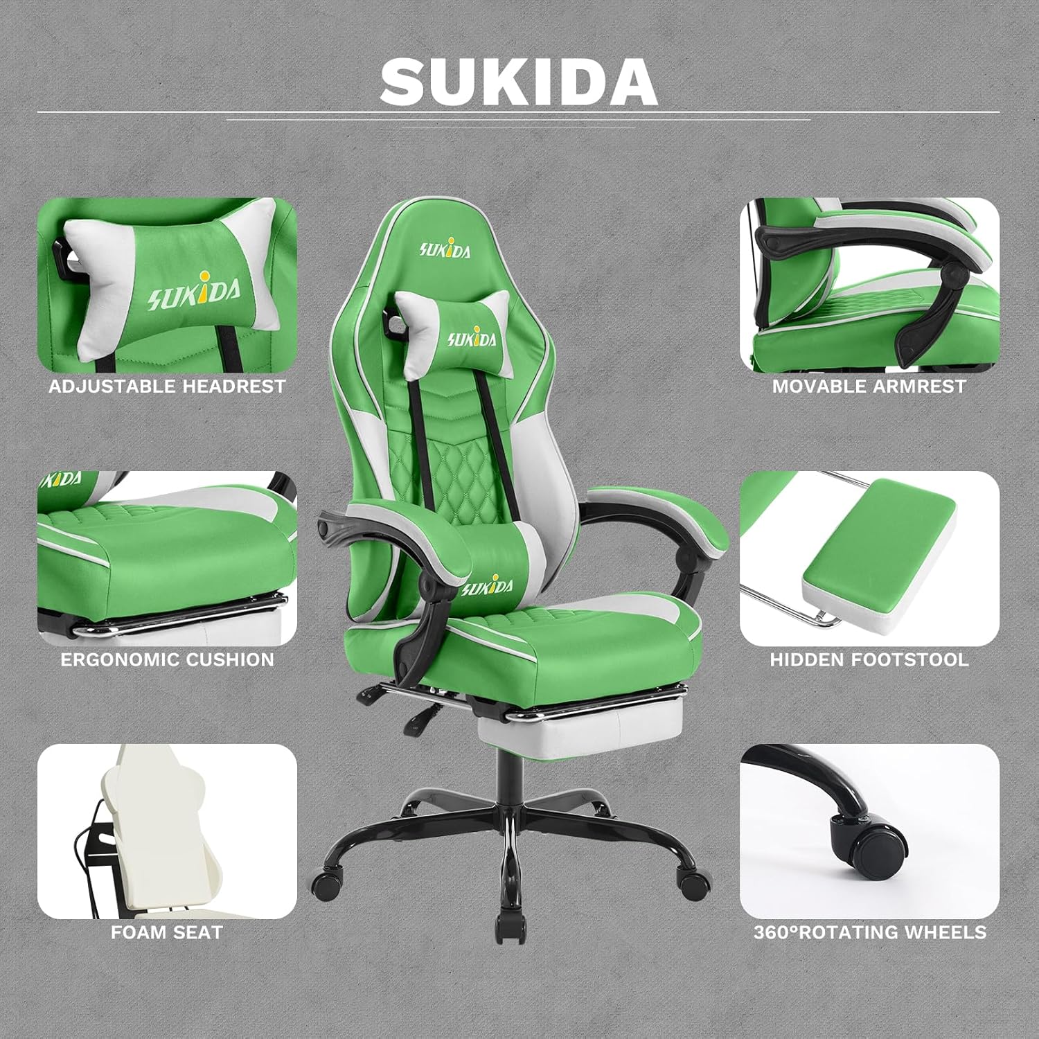 Video Chairs Gaming Chair Adults Massage Swivel Height Adjustable Headrest