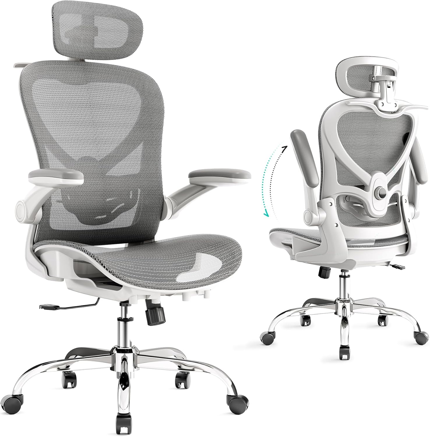 Ergonomic Office Chair with Neck Pillow Headrest with Rubber Wheels