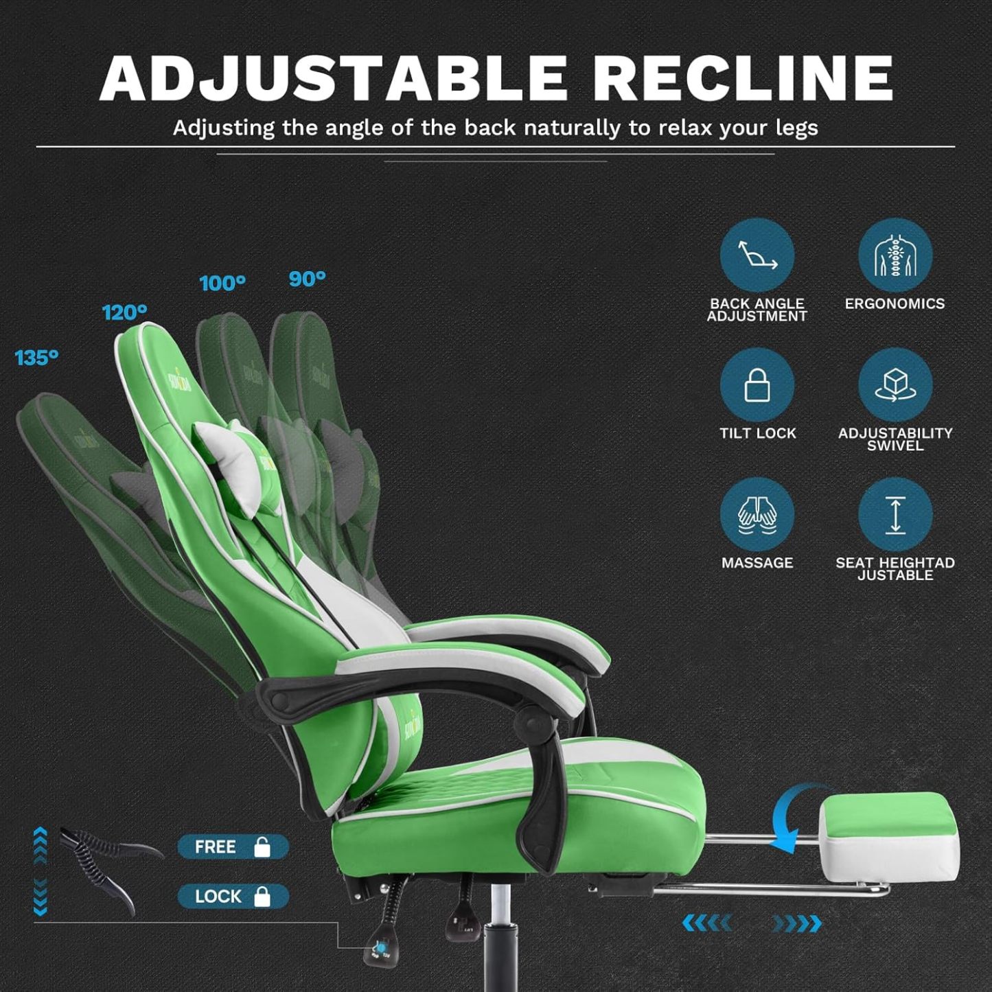 Video Chairs Gaming Chair Adults Massage Swivel Height Adjustable Headrest