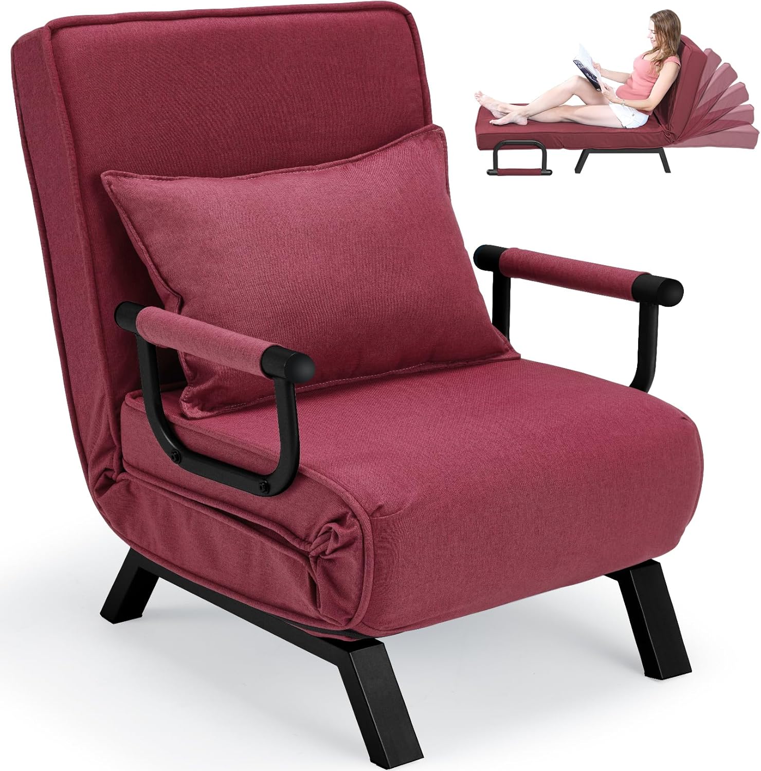 Convertible Bed Sleeper Chair Chaise Lounge 6 Adjustable Positions Folding Sofa Recliner