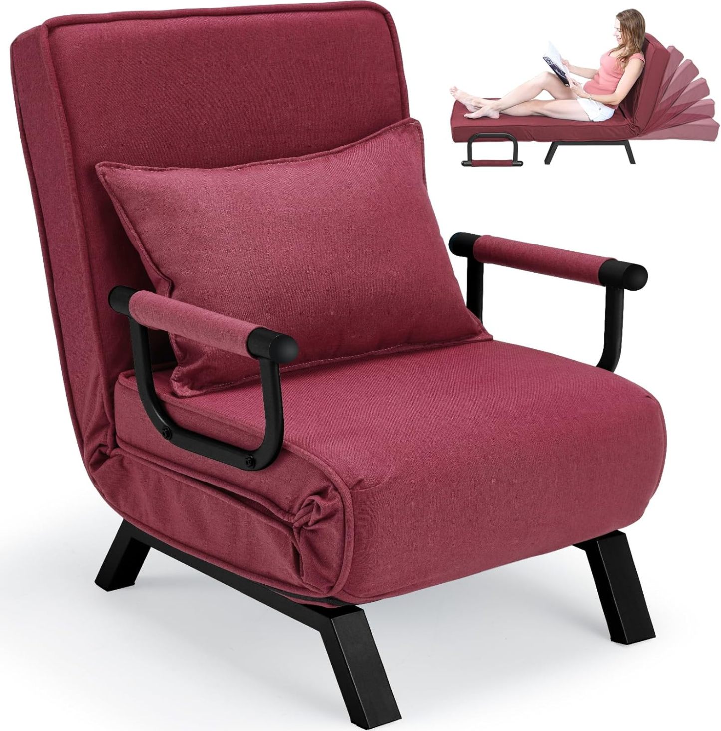 Convertible Bed Sleeper Chair Chaise Lounge 6 Adjustable Positions Folding Sofa Recliner