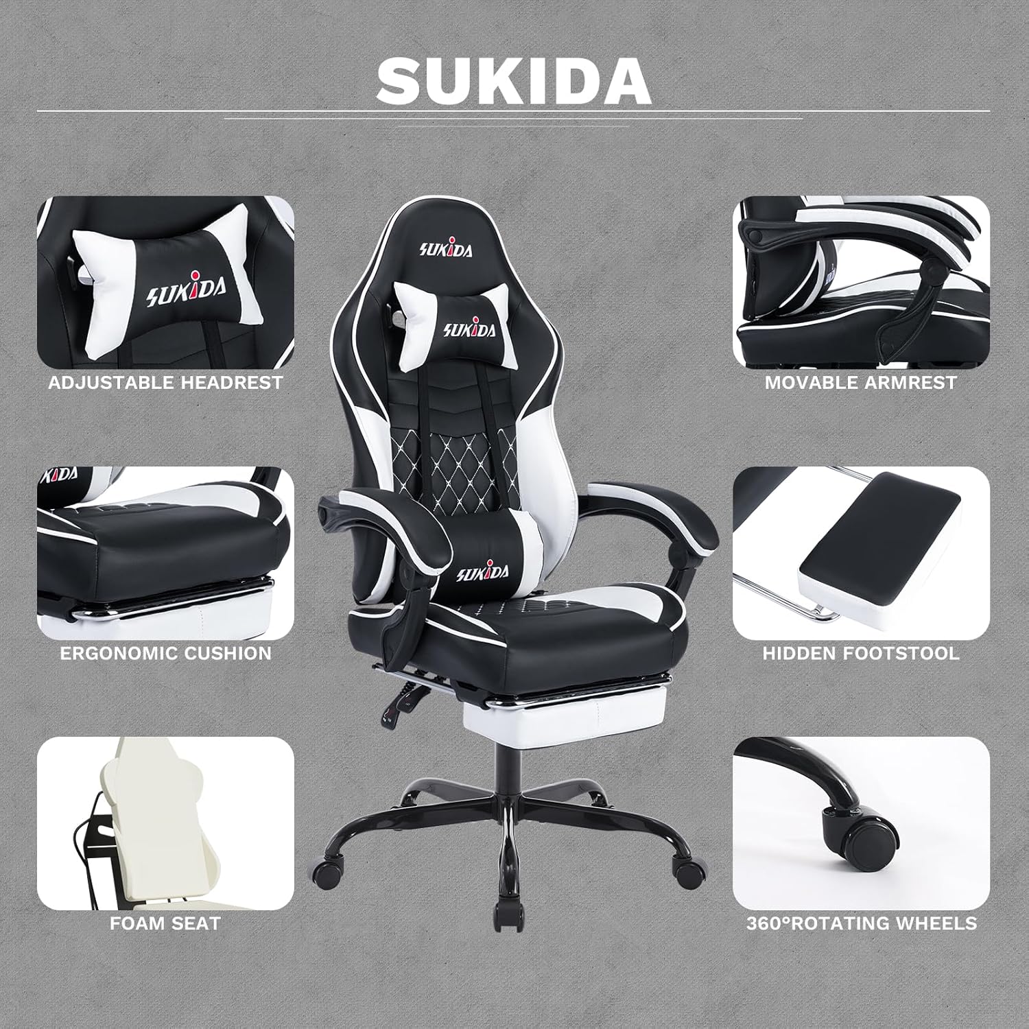 Video Chairs Gaming Chair Adults Massage Swivel Height Adjustable Headrest