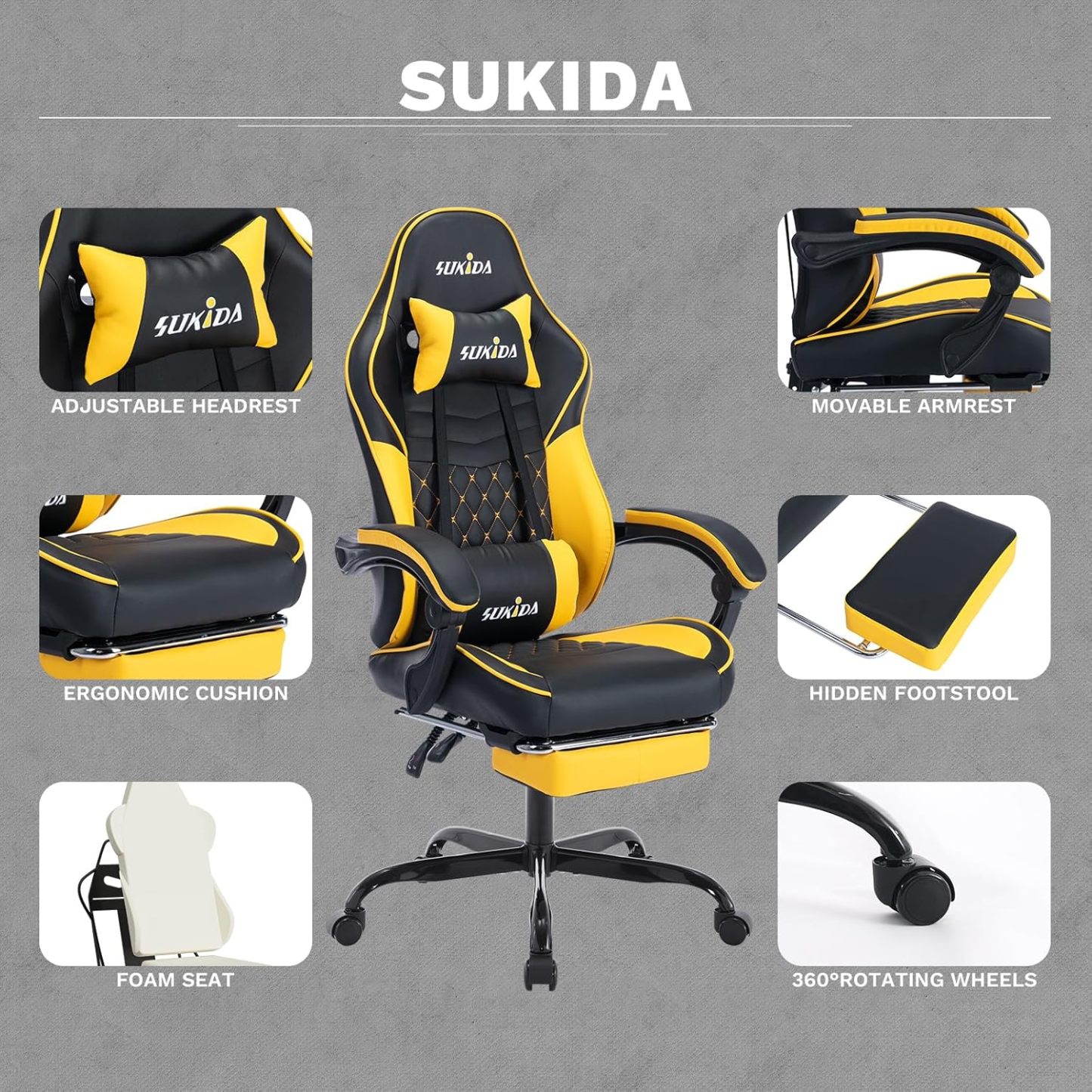 Video Chairs Gaming Chair Adults Massage Swivel Height Adjustable Headrest