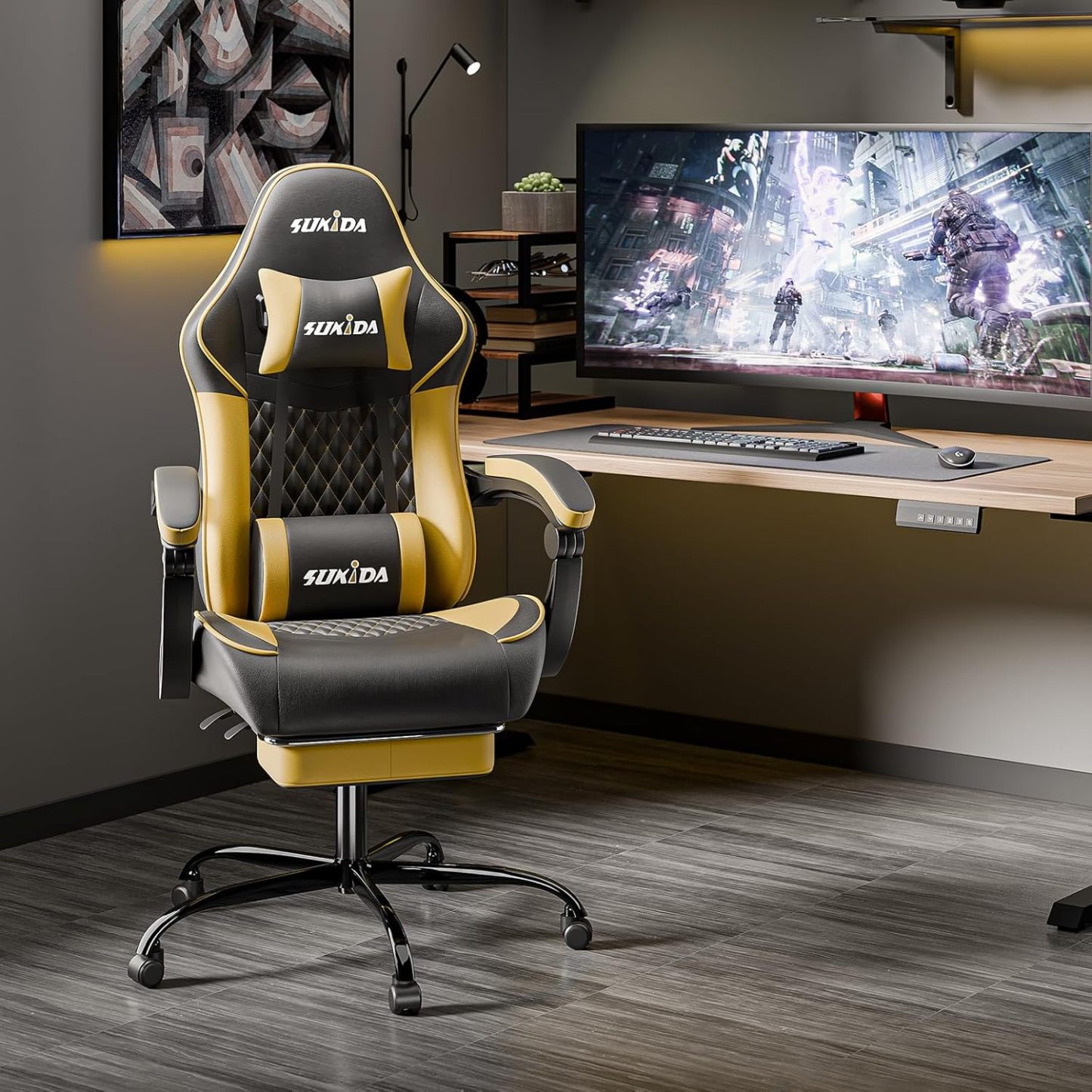 Video Chairs Gaming Chair Adults Massage Swivel Height Adjustable Headrest