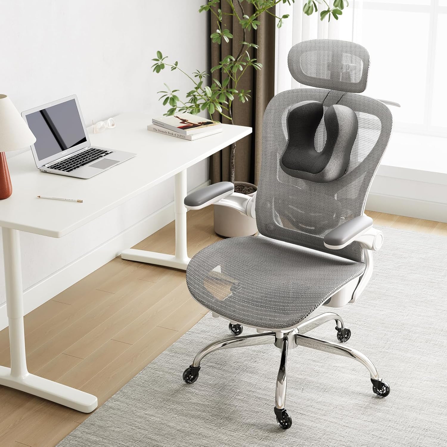 Ergonomic Office Chair with Neck Pillow Headrest with Rubber Wheels