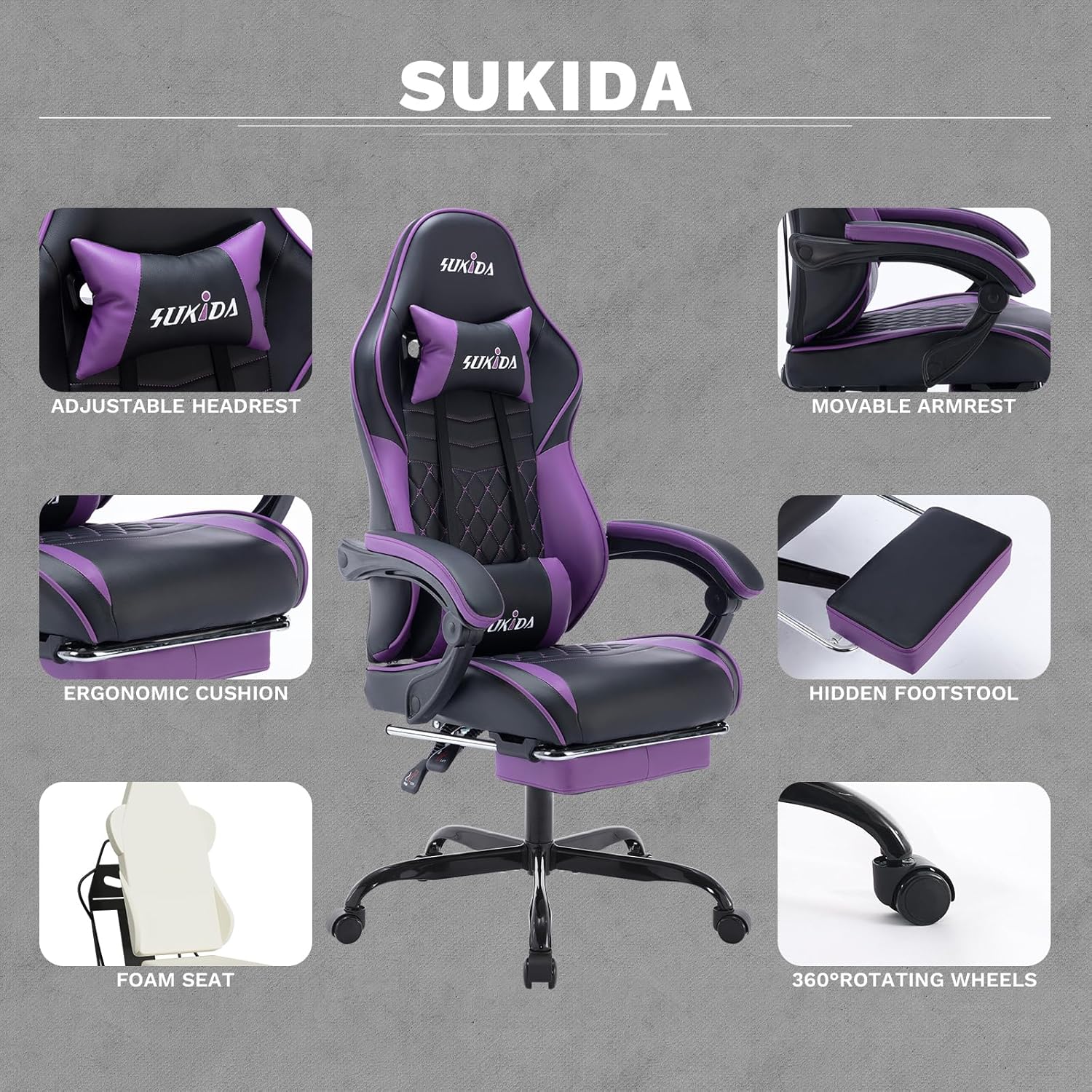 Video Chairs Gaming Chair Adults Massage Swivel Height Adjustable Headrest