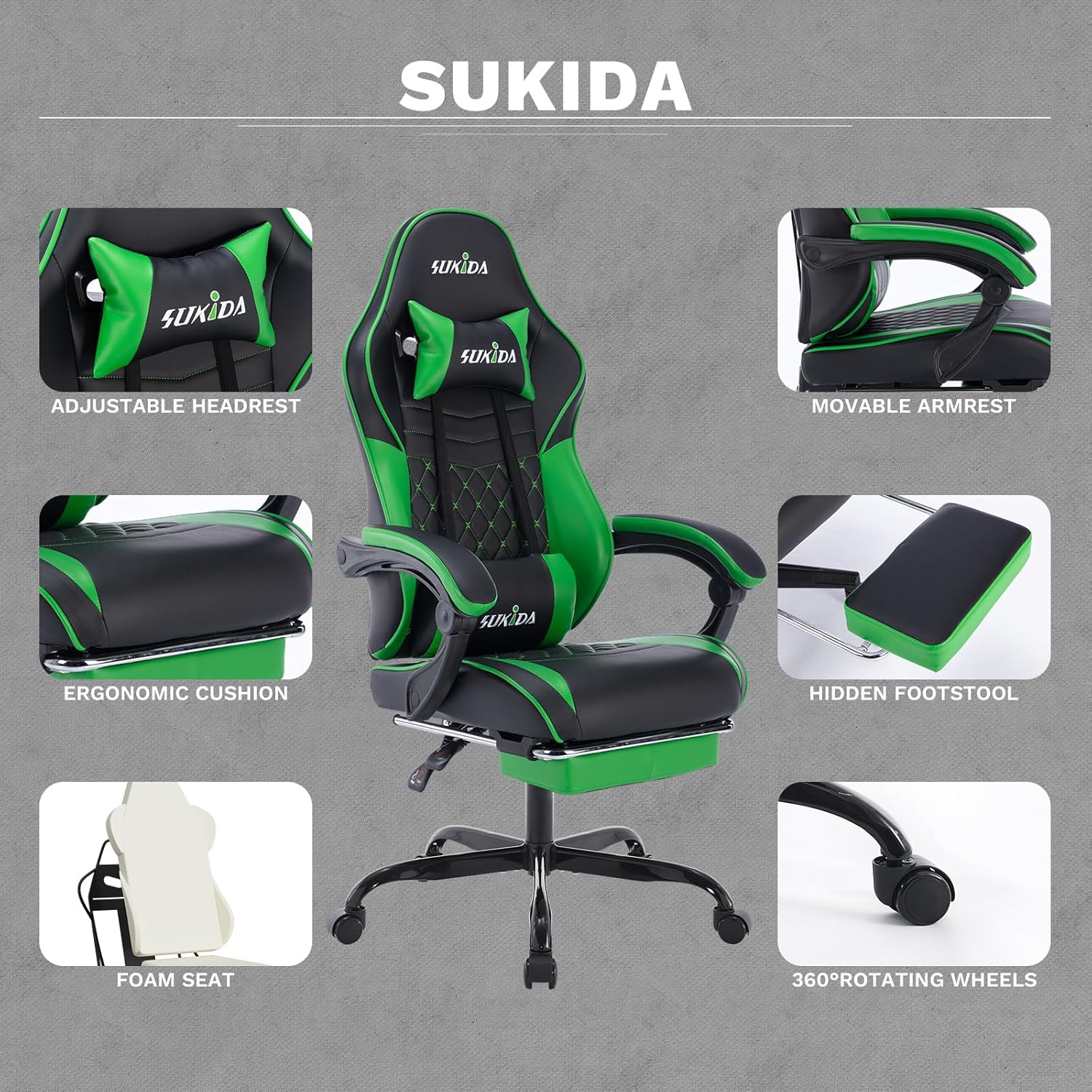 Video Chairs Gaming Chair Adults Massage Swivel Height Adjustable Headrest